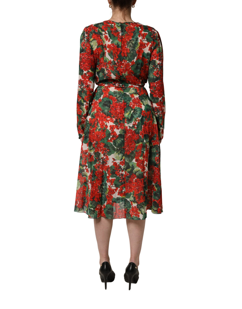 Robe longue Dolce & Gabbana à manches longues, col en V et imprimé floral multicolore