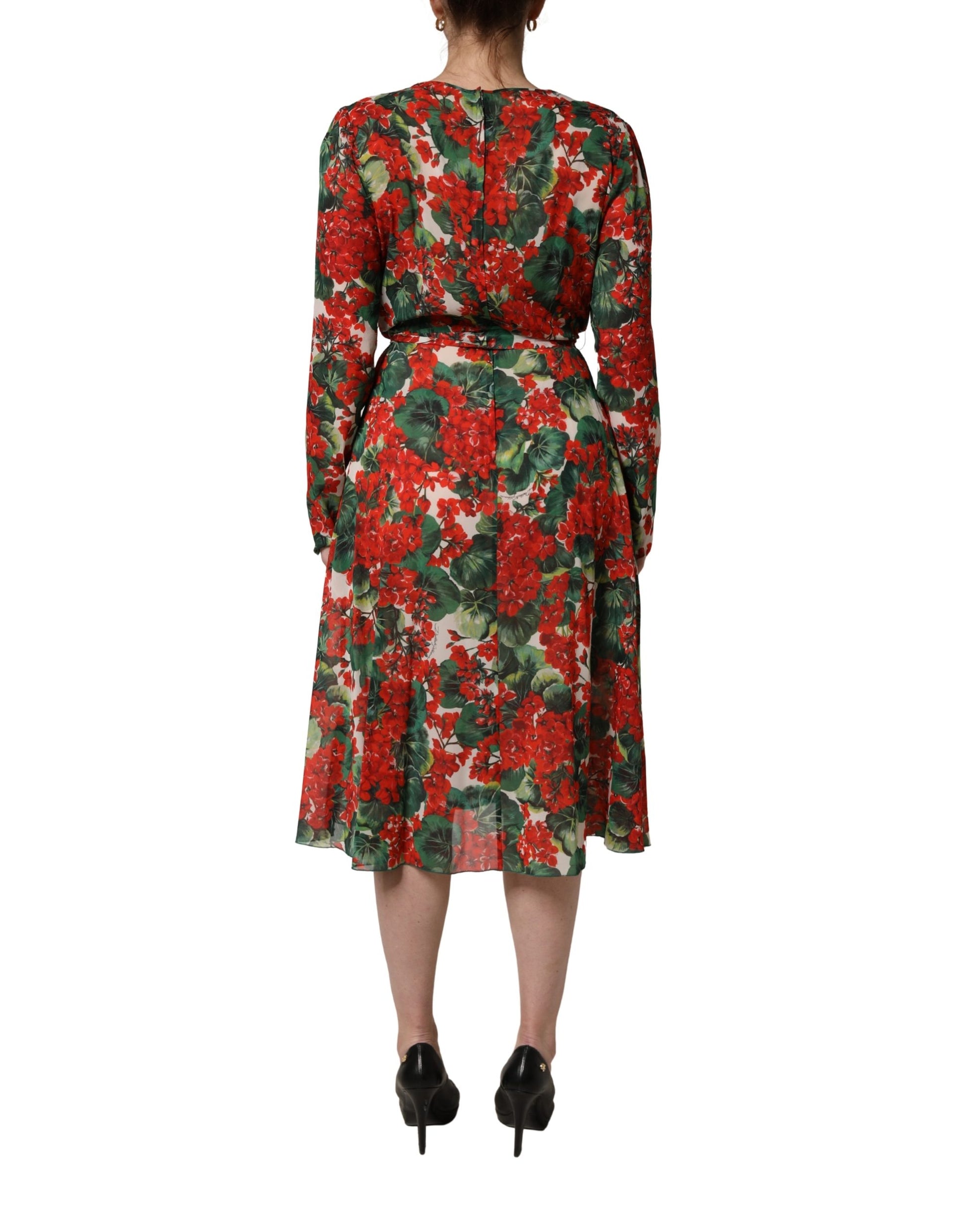 Robe longue Dolce & Gabbana à manches longues, col en V et imprimé floral multicolore