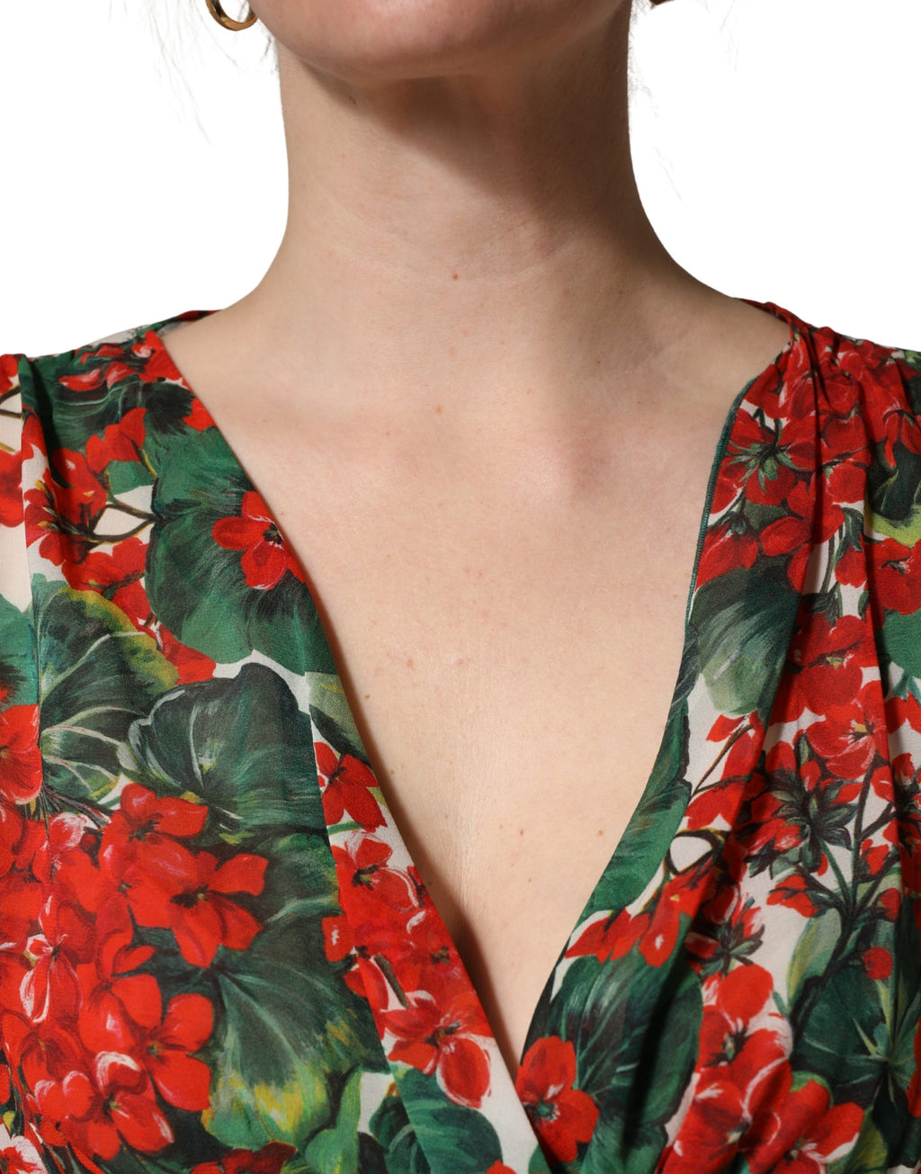 Robe longue Dolce & Gabbana à manches longues, col en V et imprimé floral multicolore