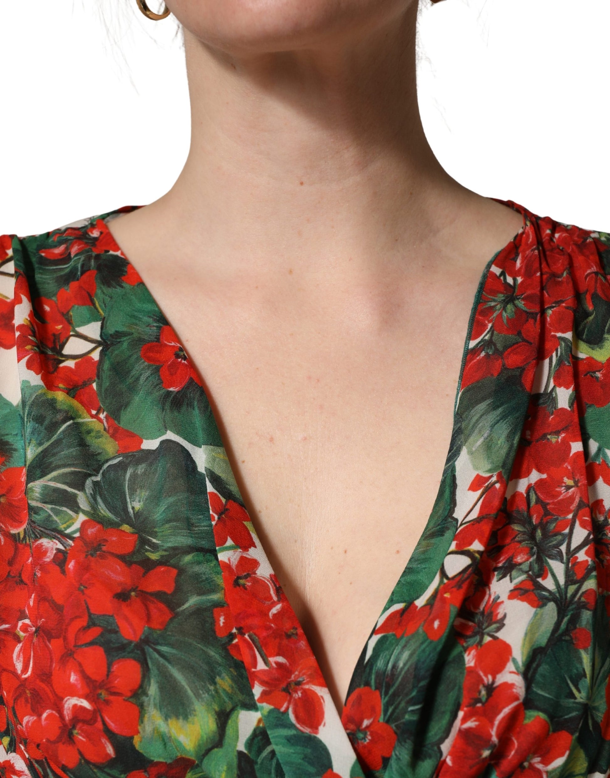 Robe longue Dolce & Gabbana à manches longues, col en V et imprimé floral multicolore