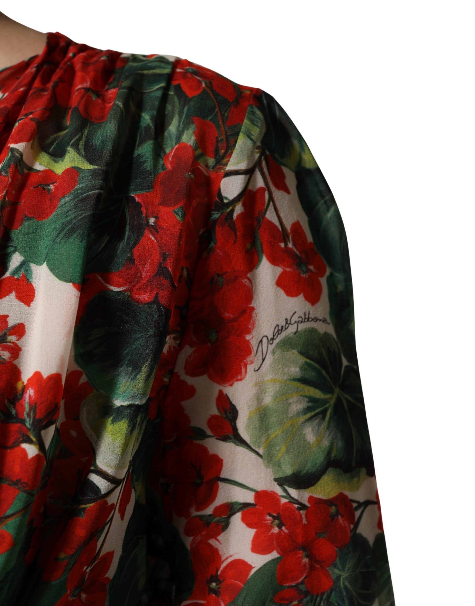 Robe longue Dolce & Gabbana à manches longues, col en V et imprimé floral multicolore