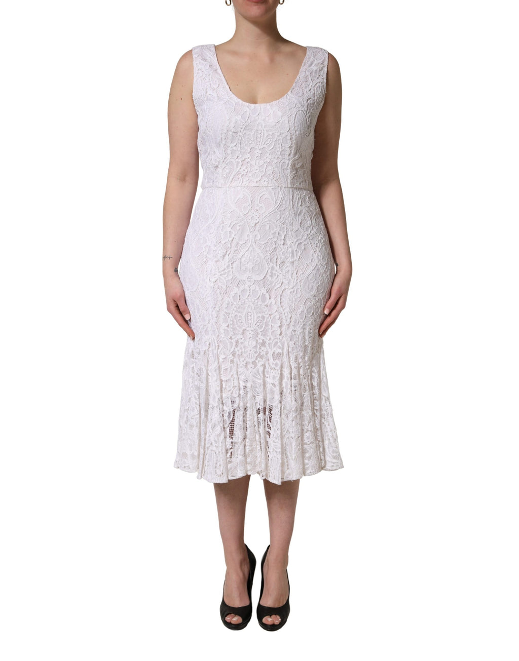 Robe midi sans manches en dentelle florale blanche Dolce & Gabbana