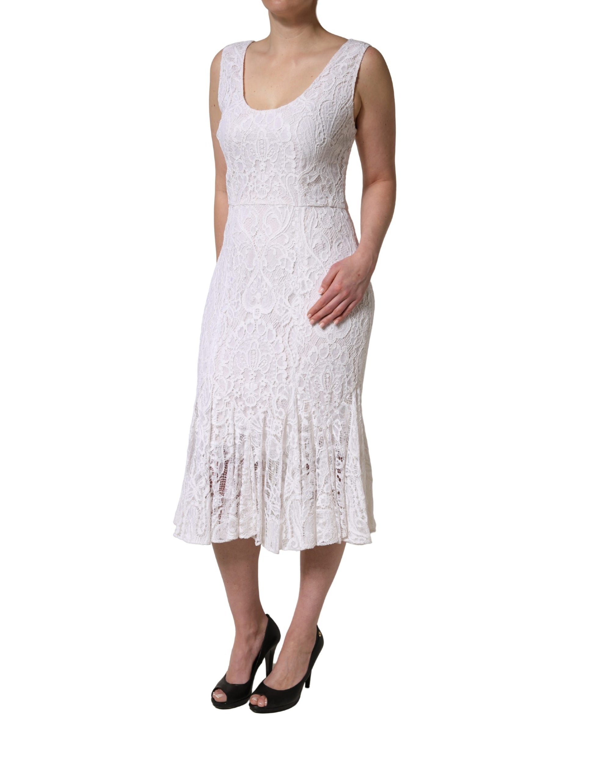 Robe midi sans manches en dentelle florale blanche Dolce & Gabbana