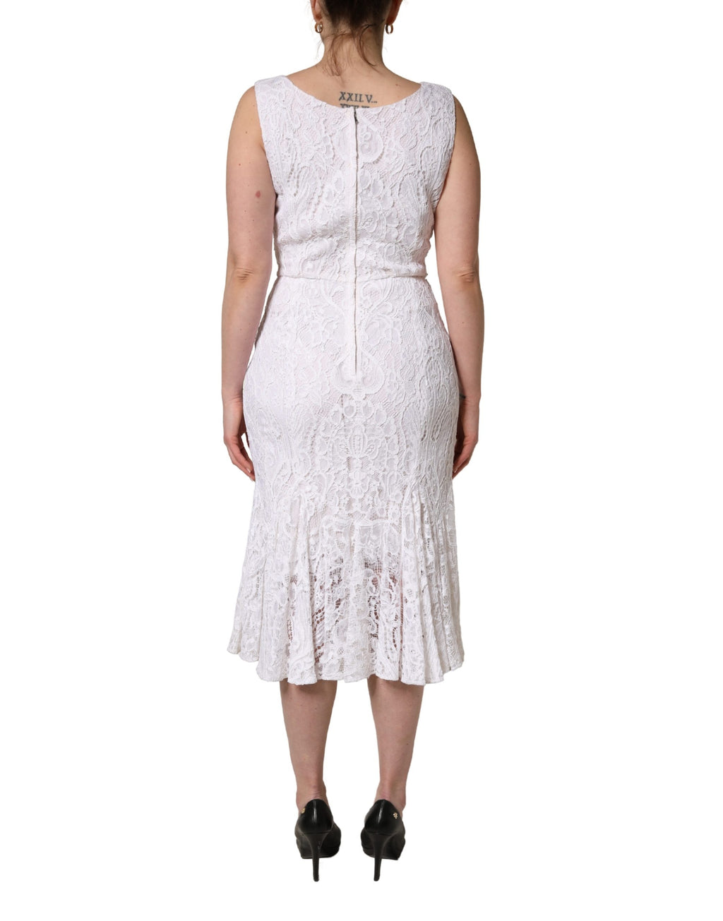 Robe midi sans manches en dentelle florale blanche Dolce & Gabbana