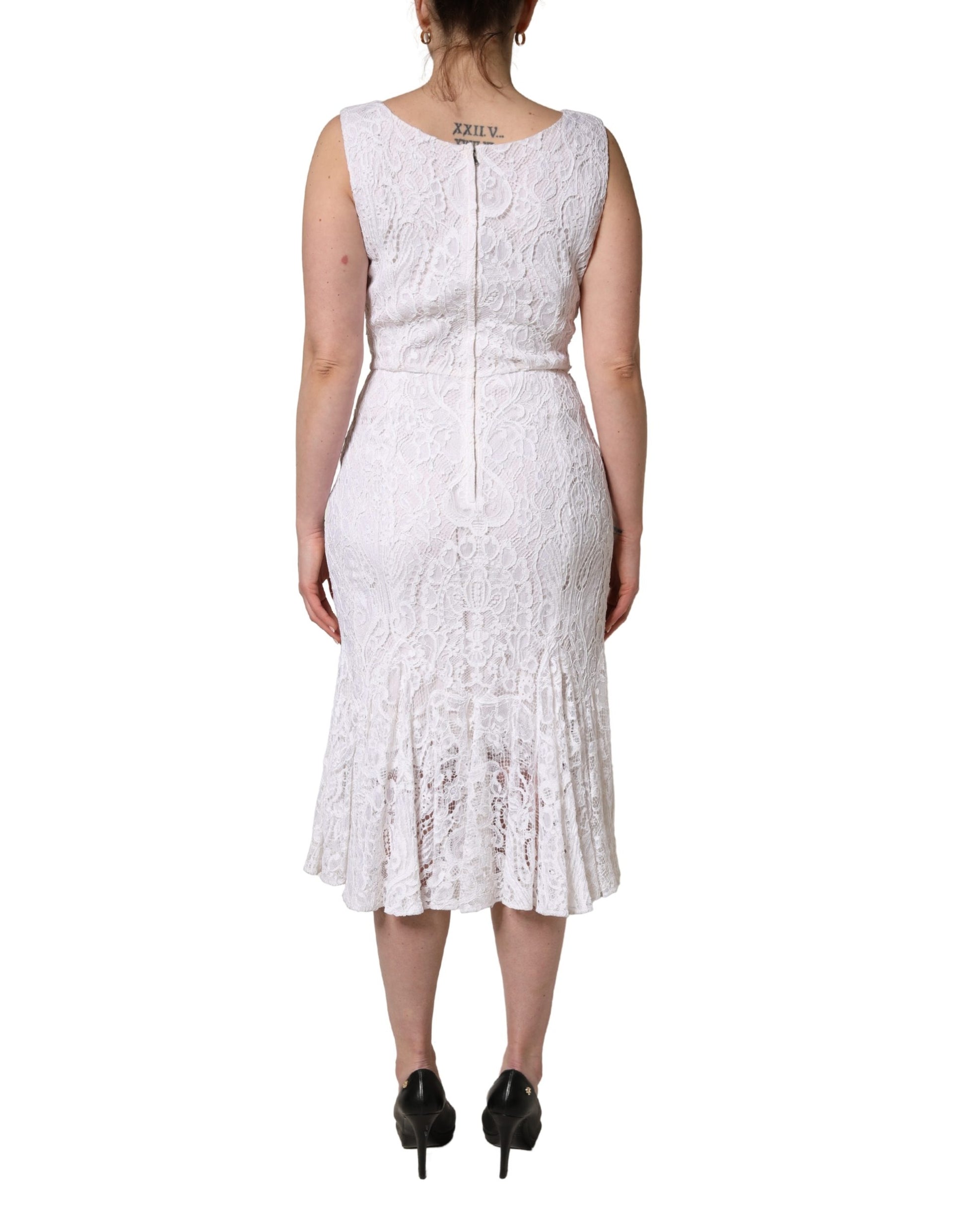Robe midi sans manches en dentelle florale blanche Dolce & Gabbana