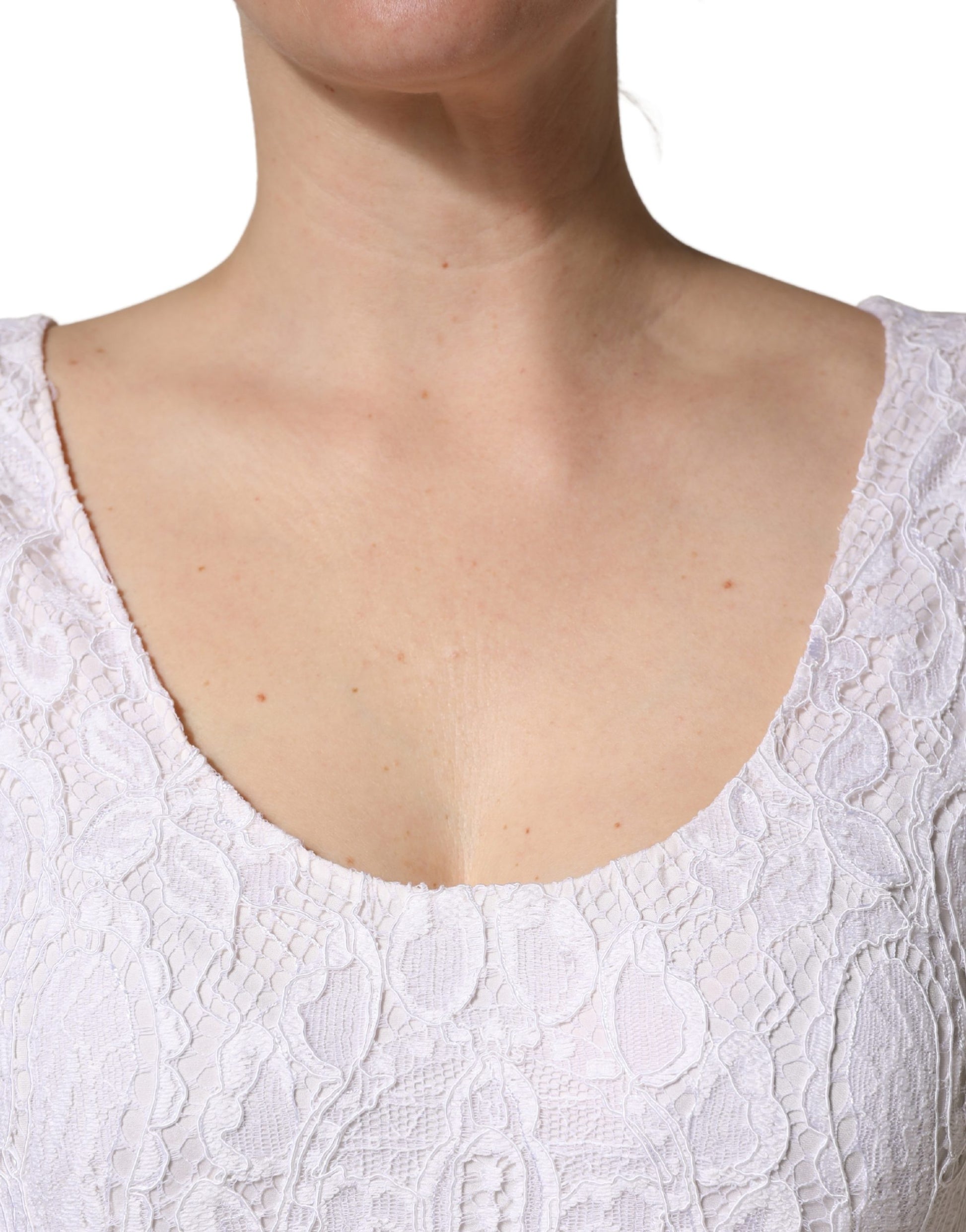 Robe midi sans manches en dentelle florale blanche Dolce & Gabbana