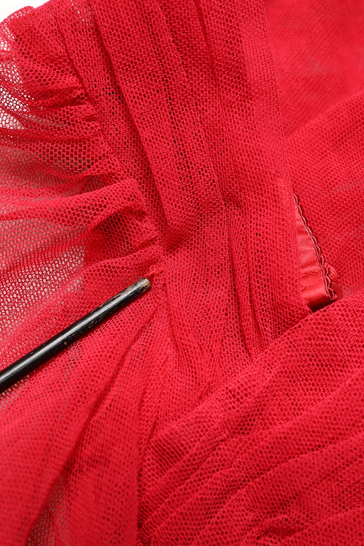 Dolce & Gabbana Red Cotton Ruched Stretch Tulle Midi Dress