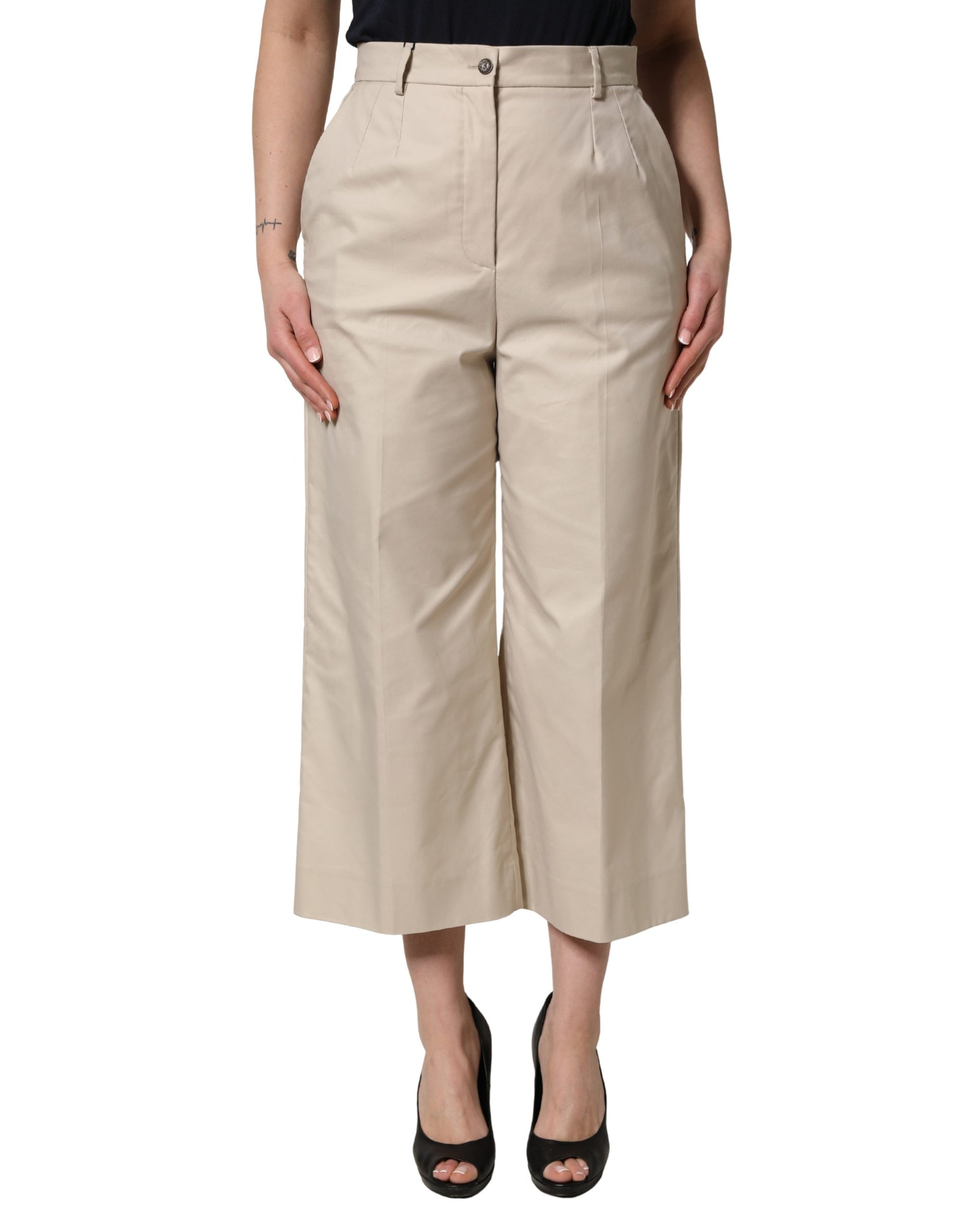 Pantalon cropped taille mi-haute en coton beige Dolce & Gabbana