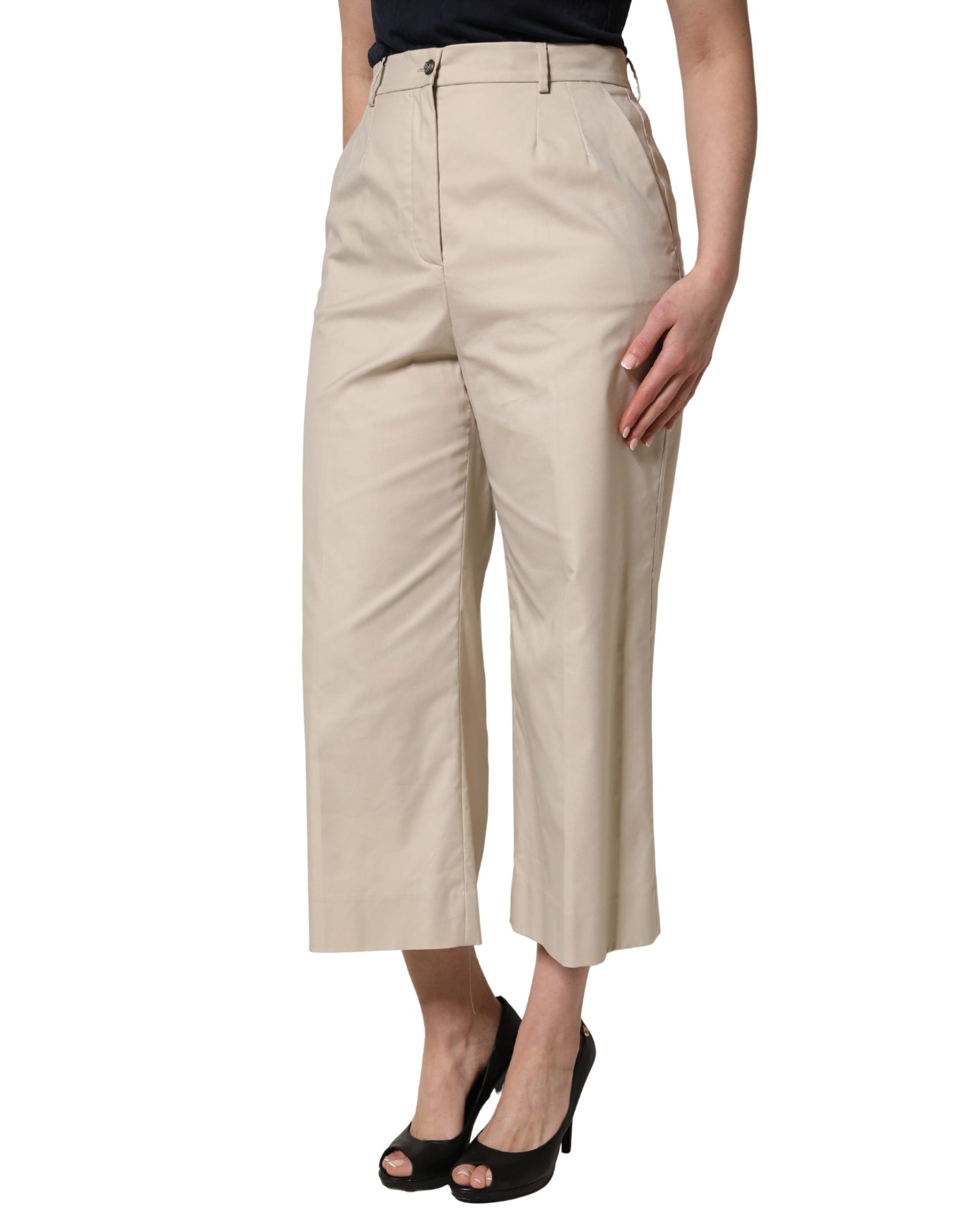 Pantalon cropped taille mi-haute en coton beige Dolce & Gabbana