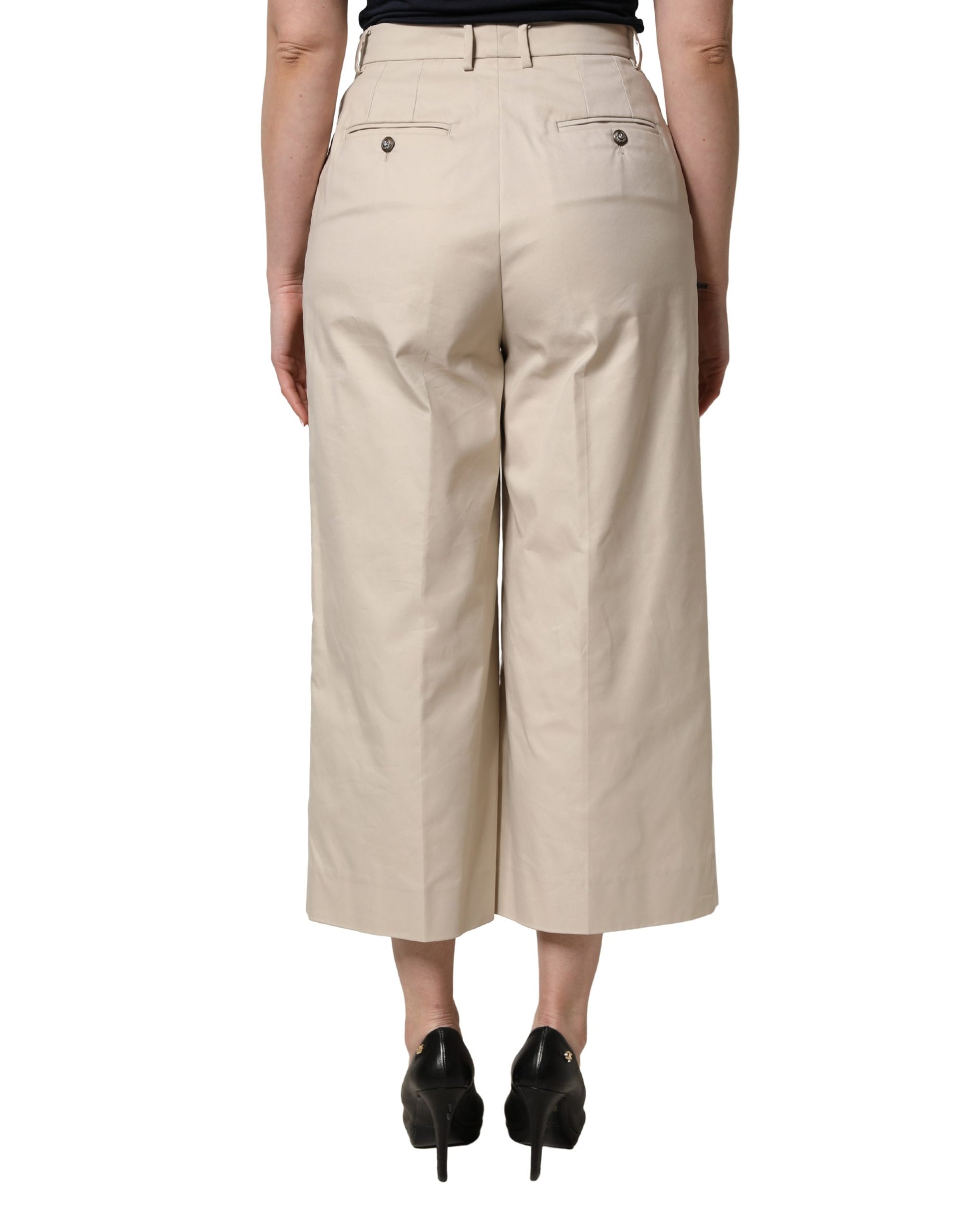 Pantalon cropped taille mi-haute en coton beige Dolce & Gabbana