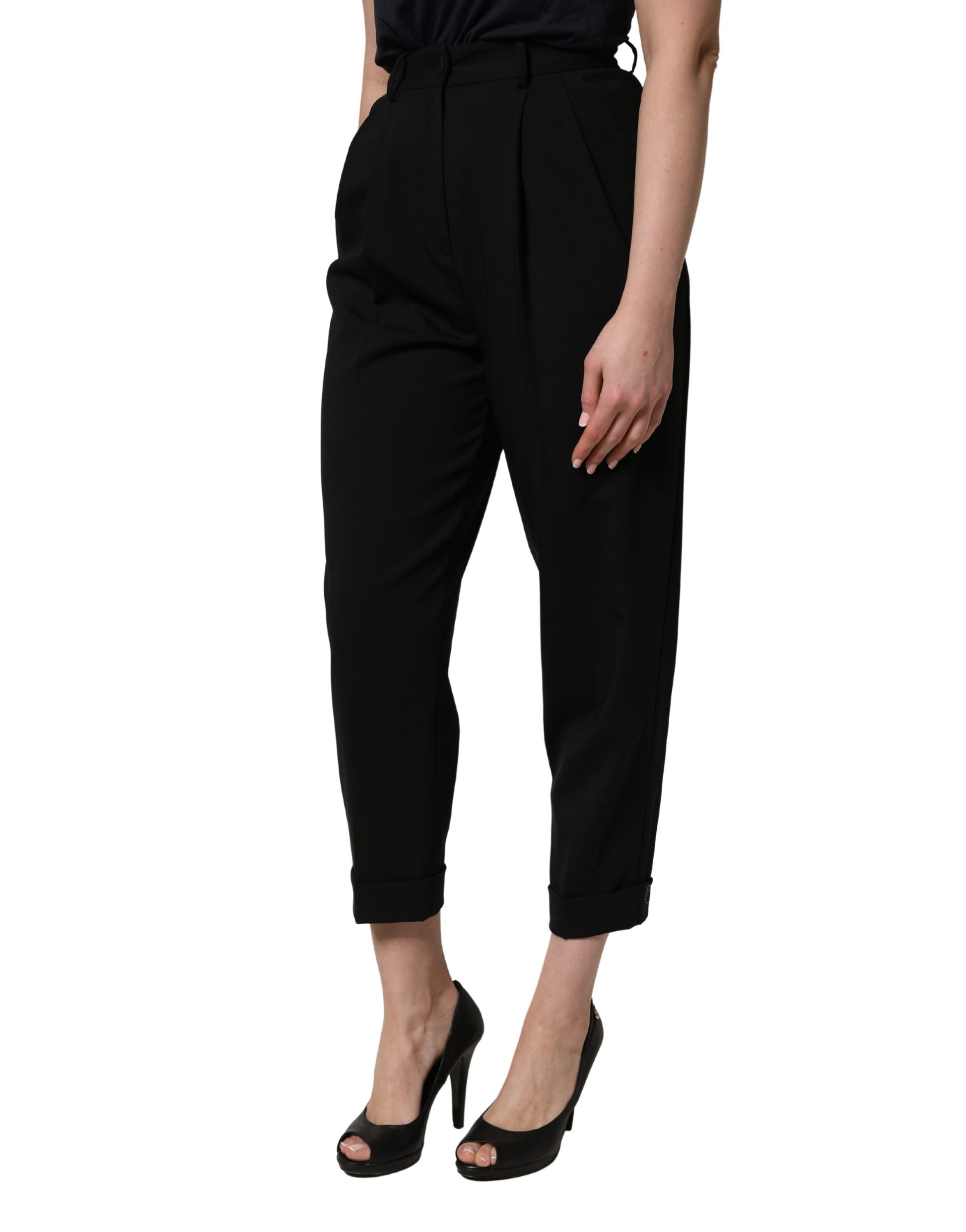 Pantalon capri taille haute en laine noire Dolce & Gabbana