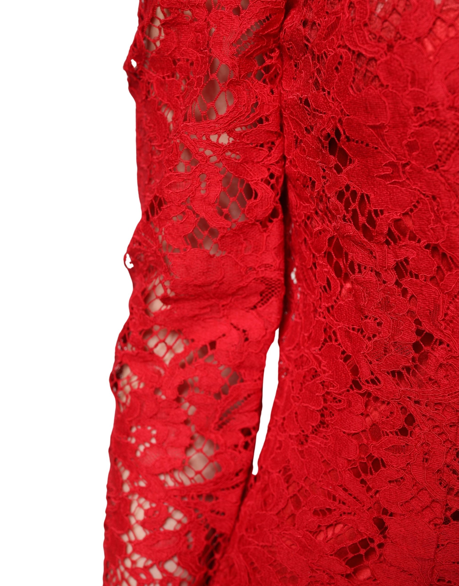 Haut à manches longues en dentelle rouge brodé de fleurs Dolce & Gabbana