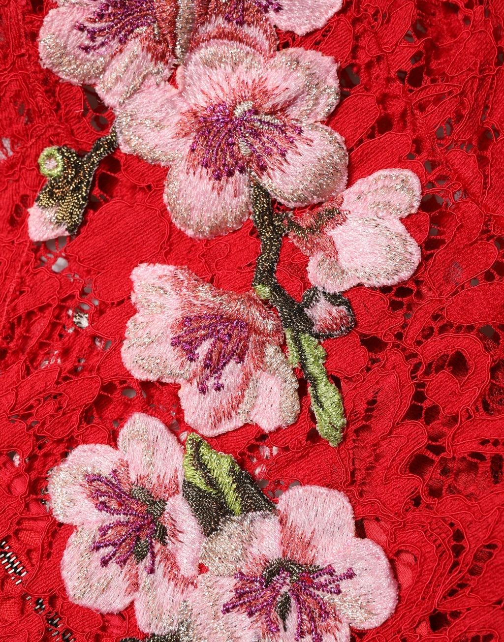 Haut à manches longues en dentelle rouge brodé de fleurs Dolce & Gabbana