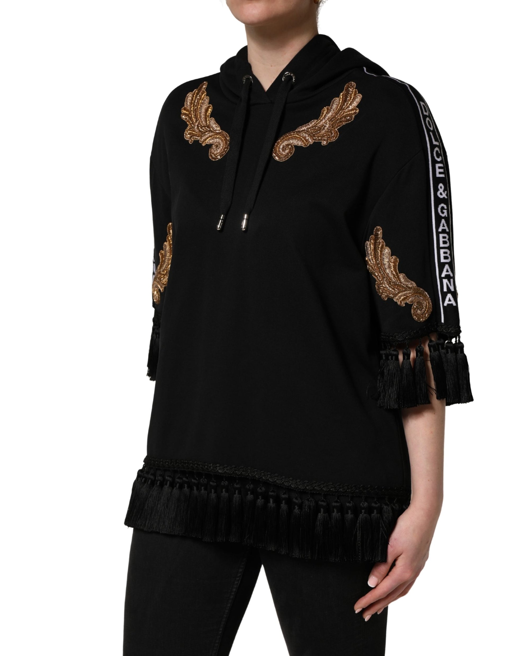 Dolce & Gabbana Sweat-shirt à capuche brodé à pampilles noir