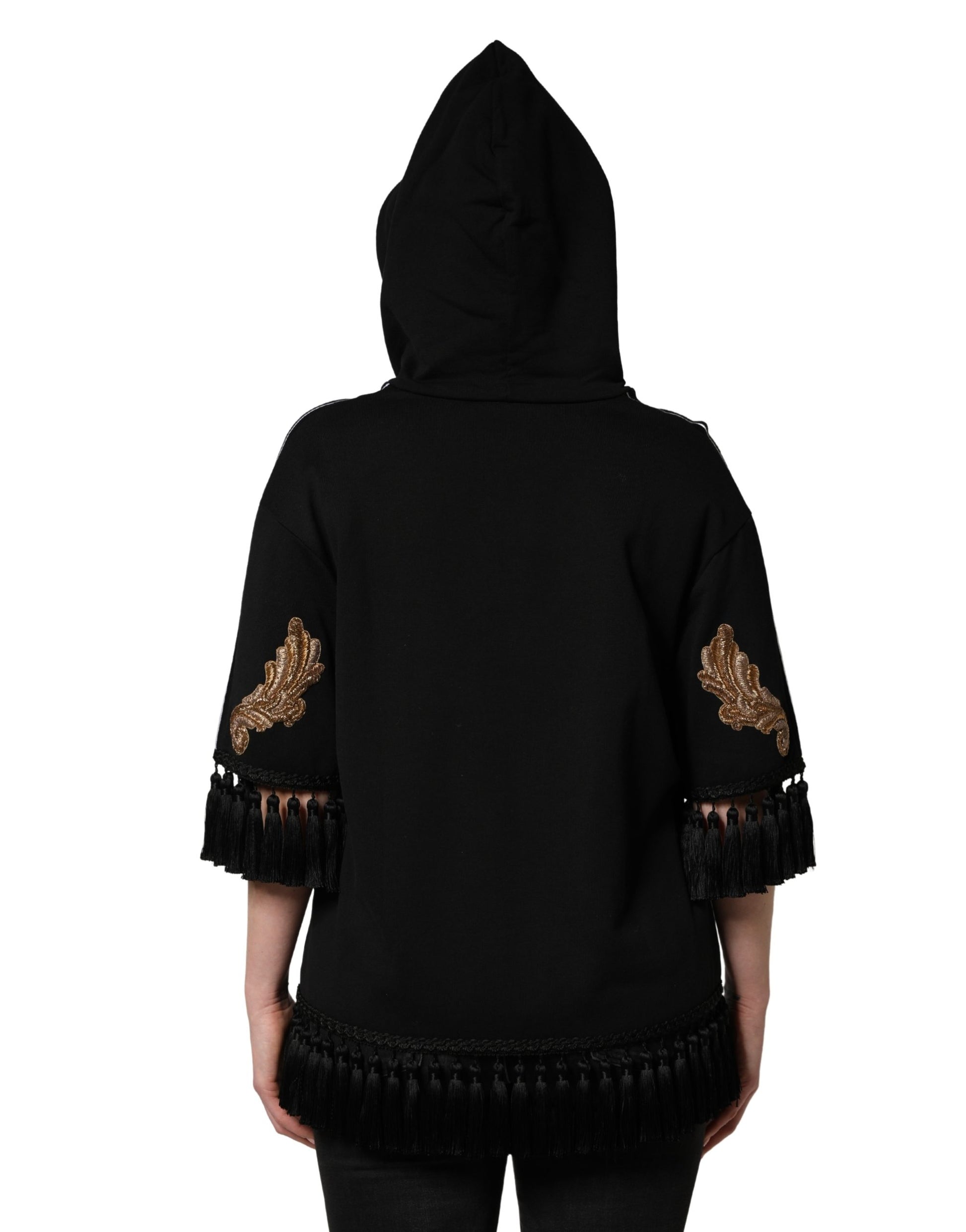 Dolce & Gabbana Sweat-shirt à capuche brodé à pampilles noir