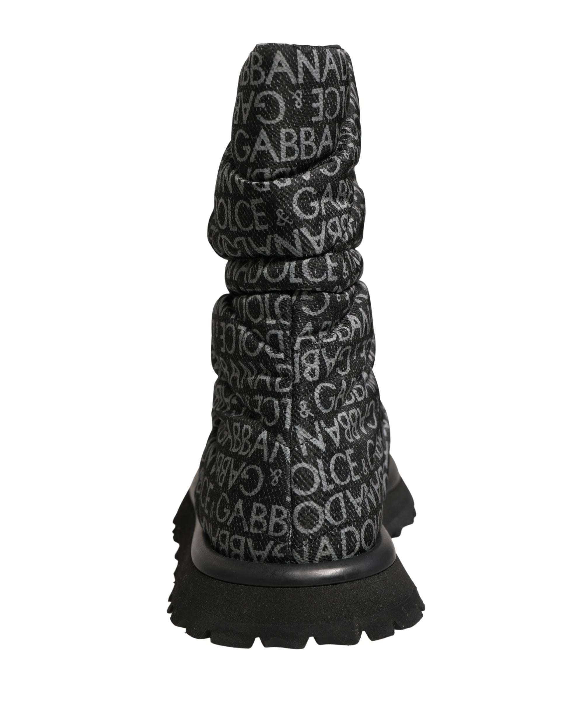 Dolce & Gabbana Black Logo Print Lace Up Snow Boots Shoes