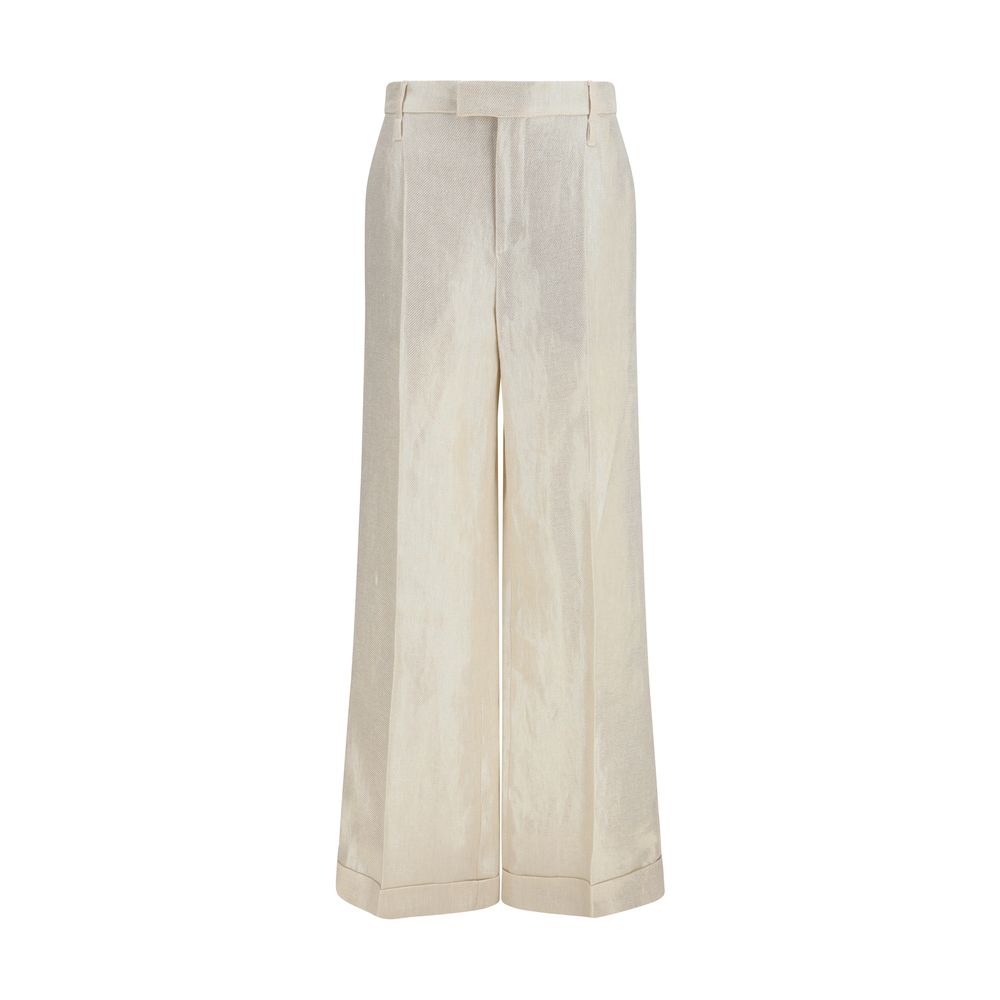 Pantalon décontracté en soie beige Brunello Cucinelli