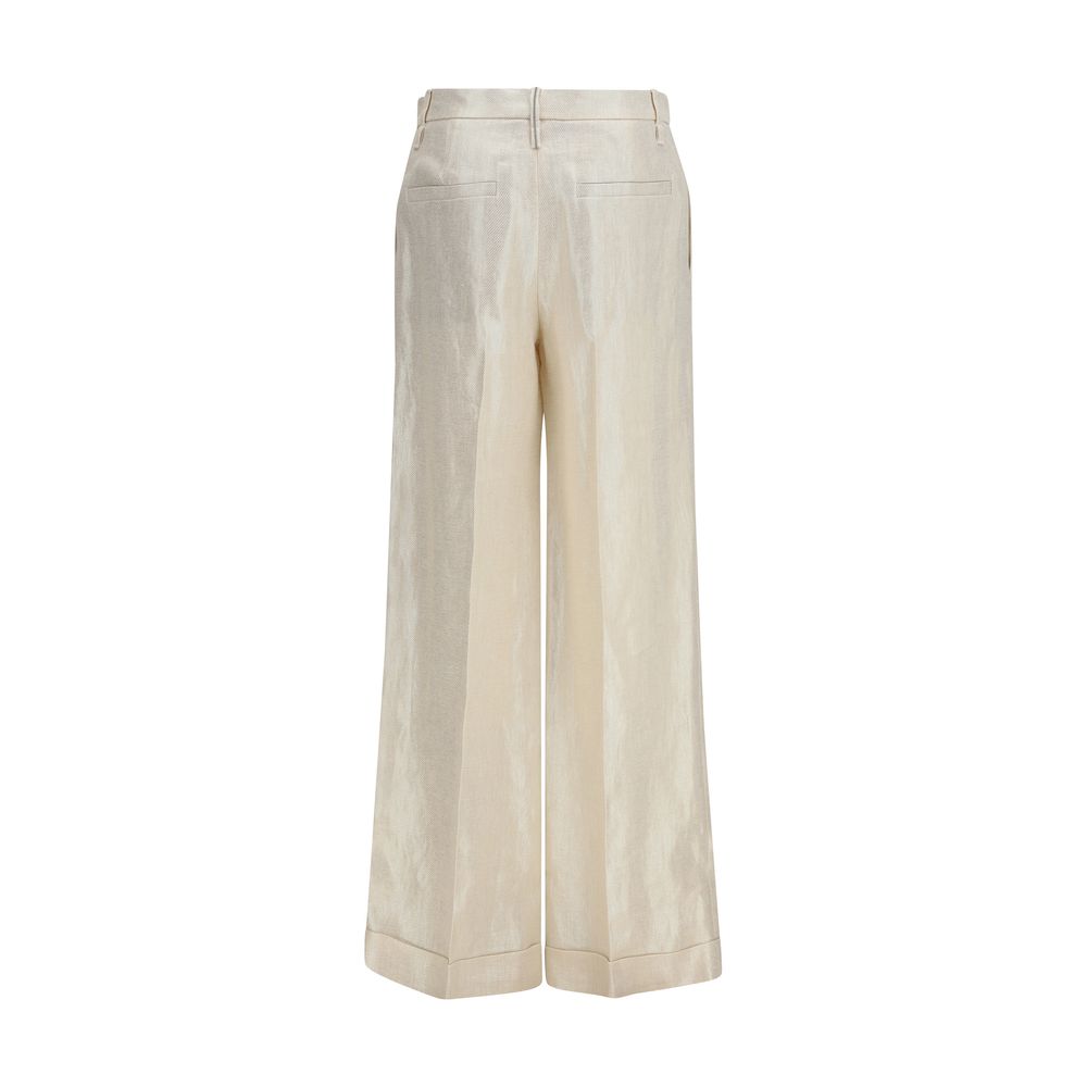 Pantalon décontracté en soie beige Brunello Cucinelli