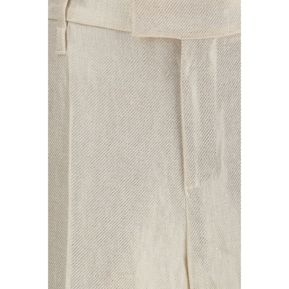 Pantalon décontracté en soie beige Brunello Cucinelli