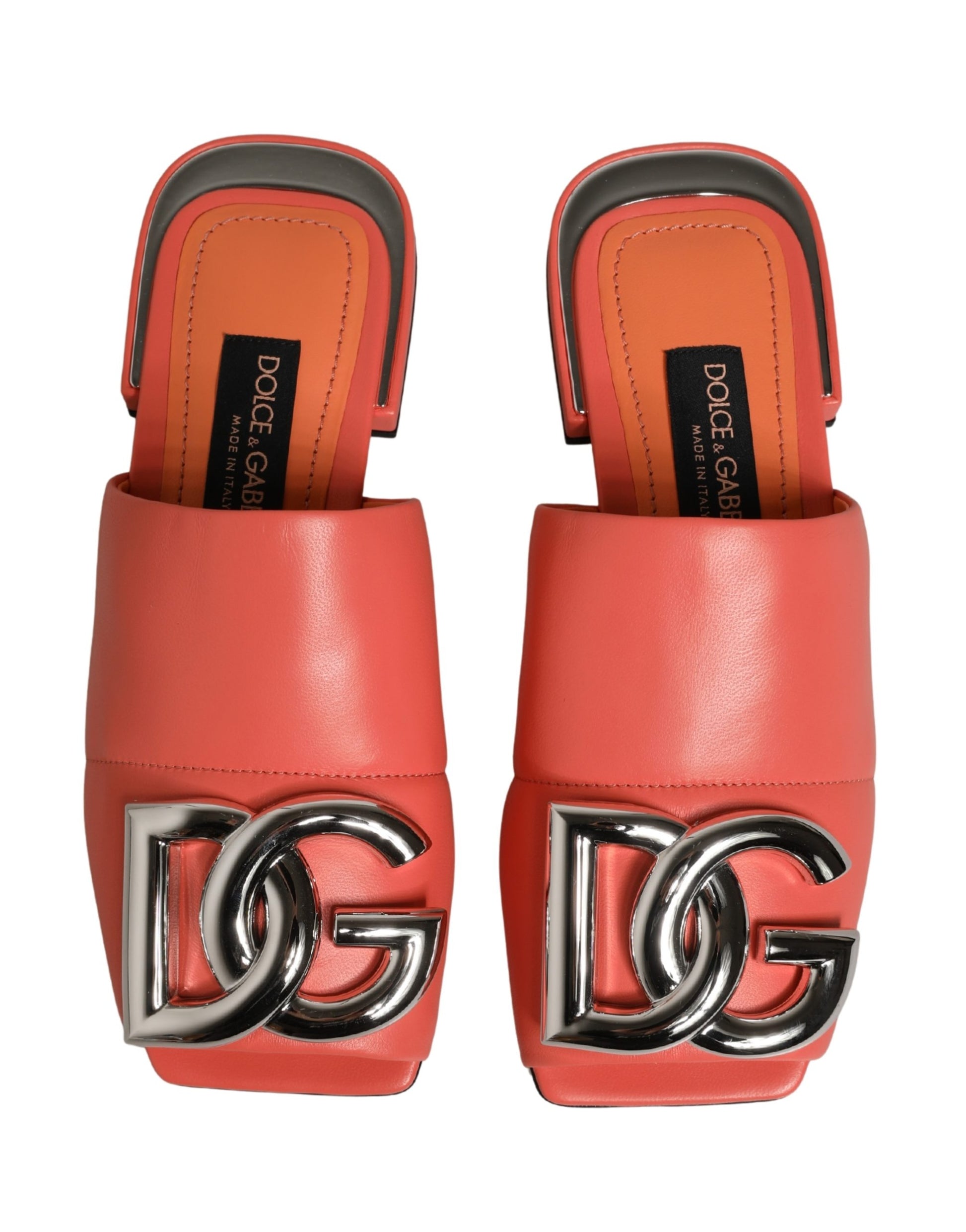 Sandales plates en cuir orange avec logo DG Dolce & Gabbana