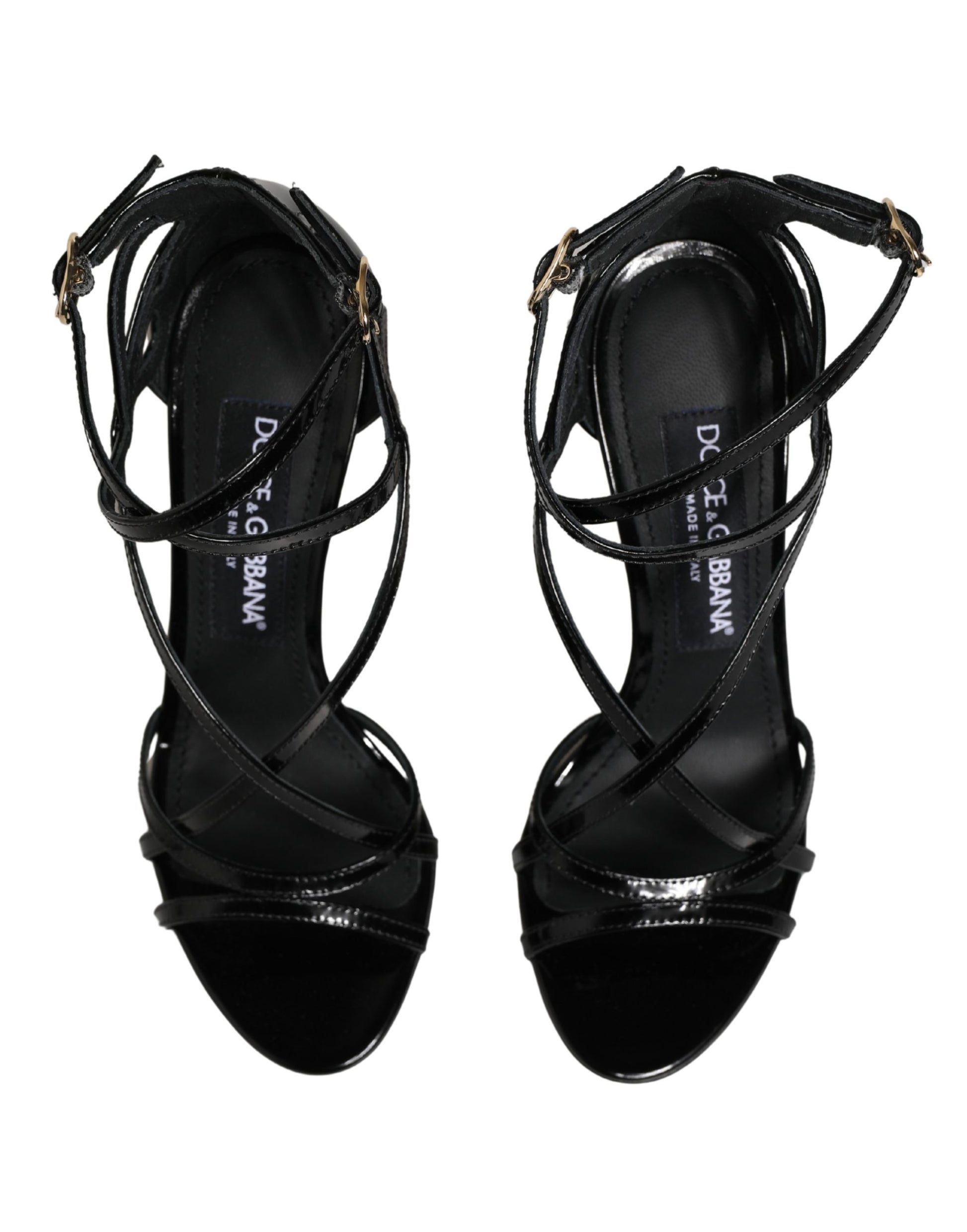 Chaussures Sandales à Talon Aiguille en Cuir Noir Dolce & Gabbana