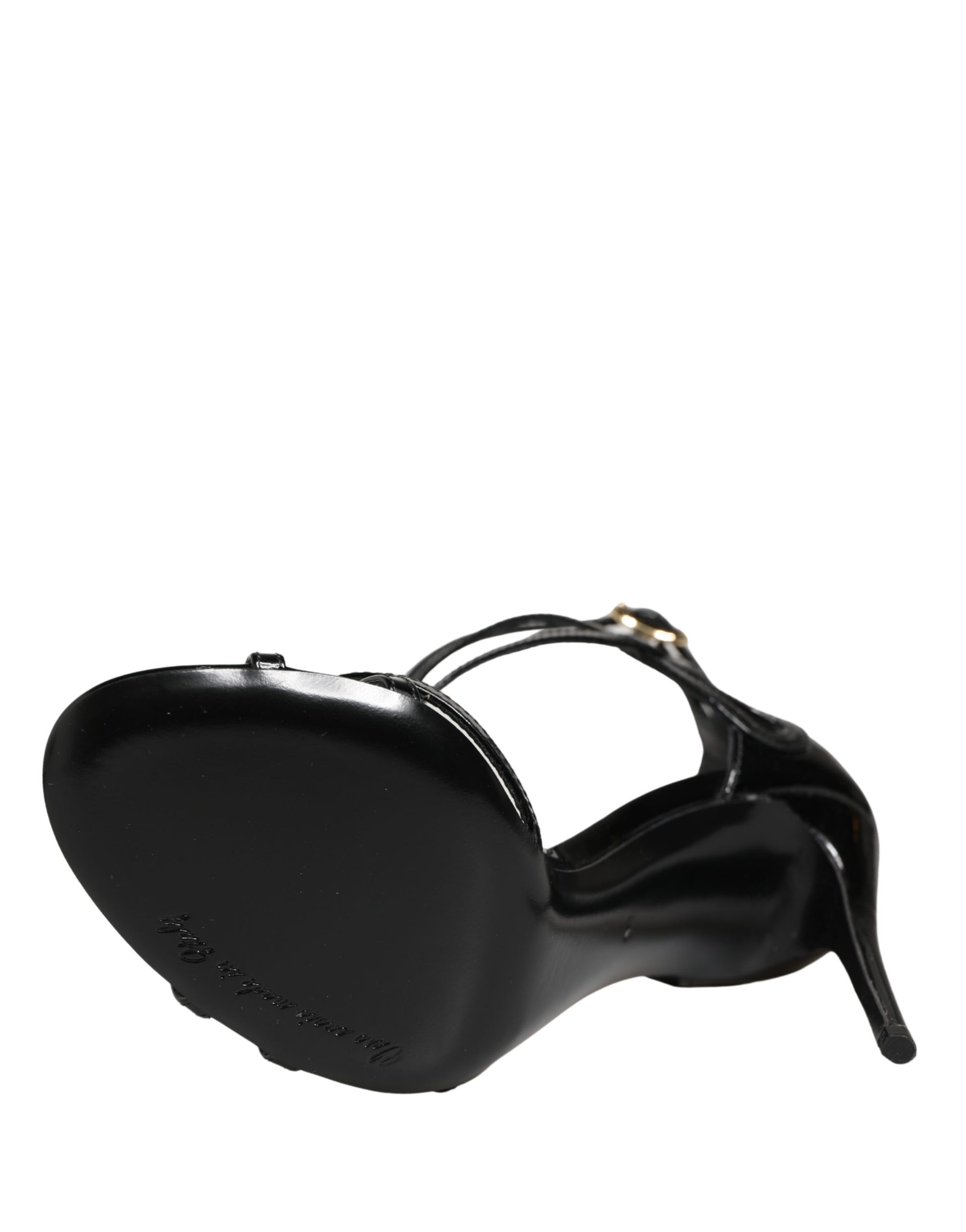 Chaussures Sandales à Talon Aiguille en Cuir Noir Dolce & Gabbana