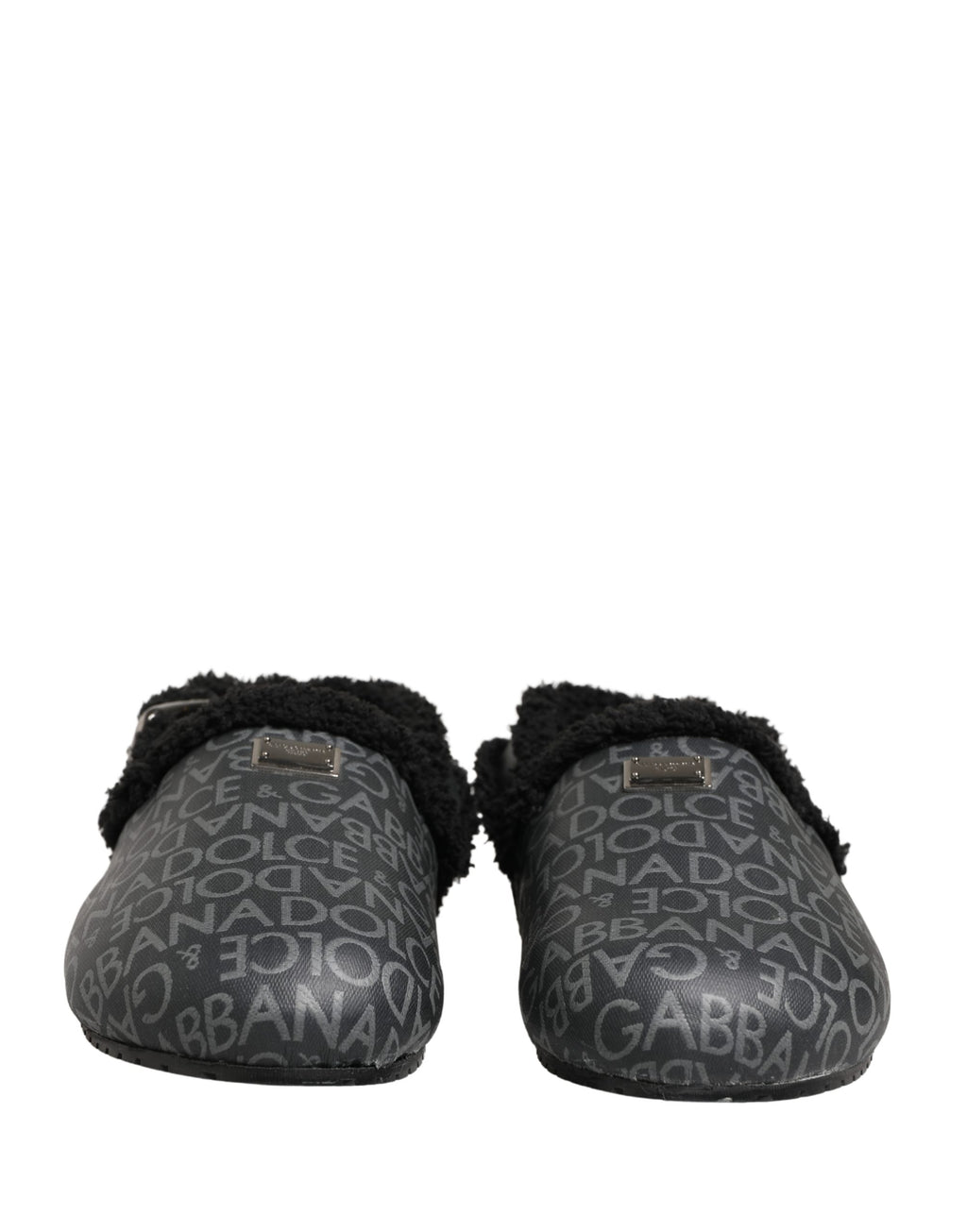 Dolce & Gabbana Mules Sandales Jacquard Gris Fausse Fourrure