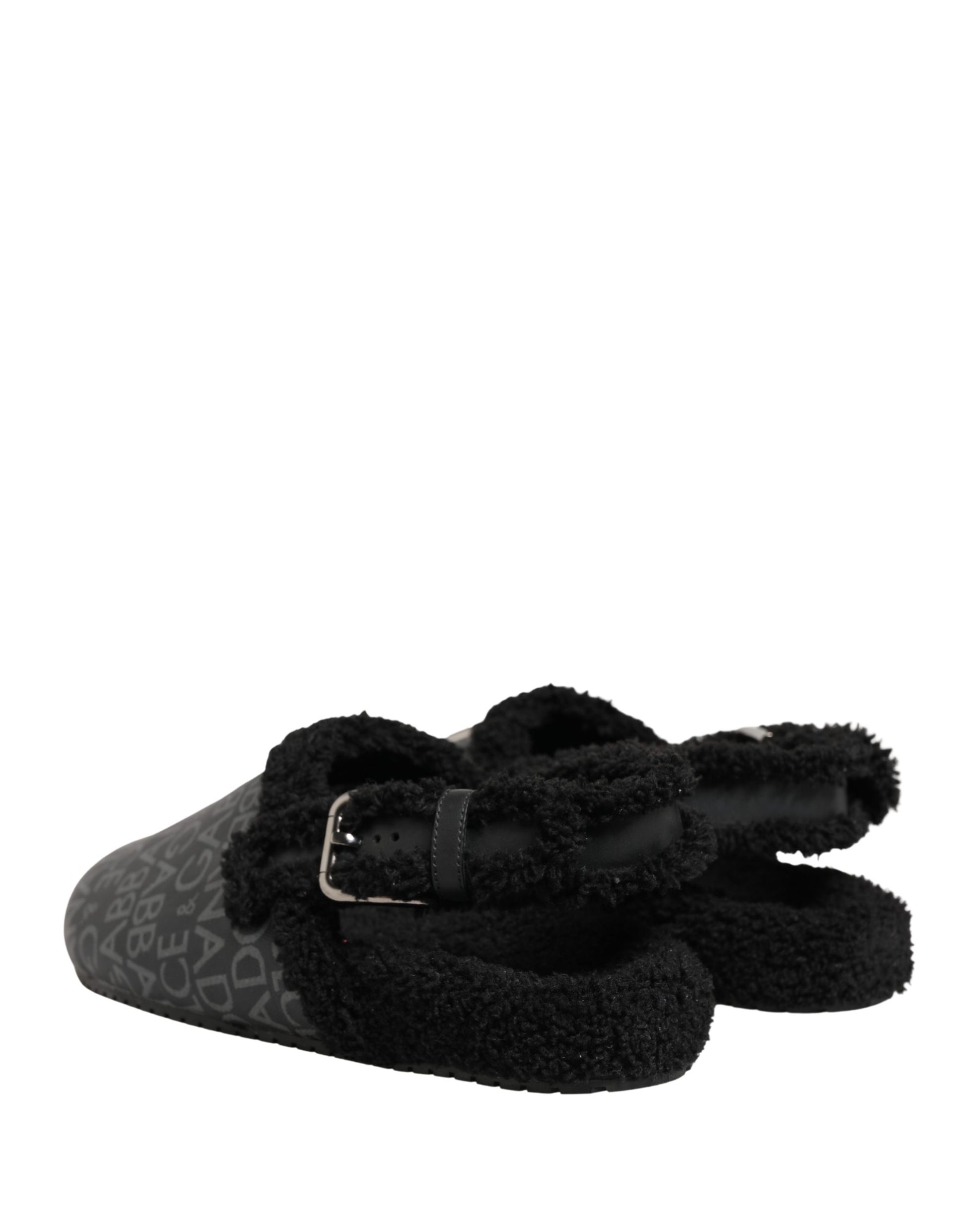 Dolce & Gabbana Mules Sandales Jacquard Gris Fausse Fourrure