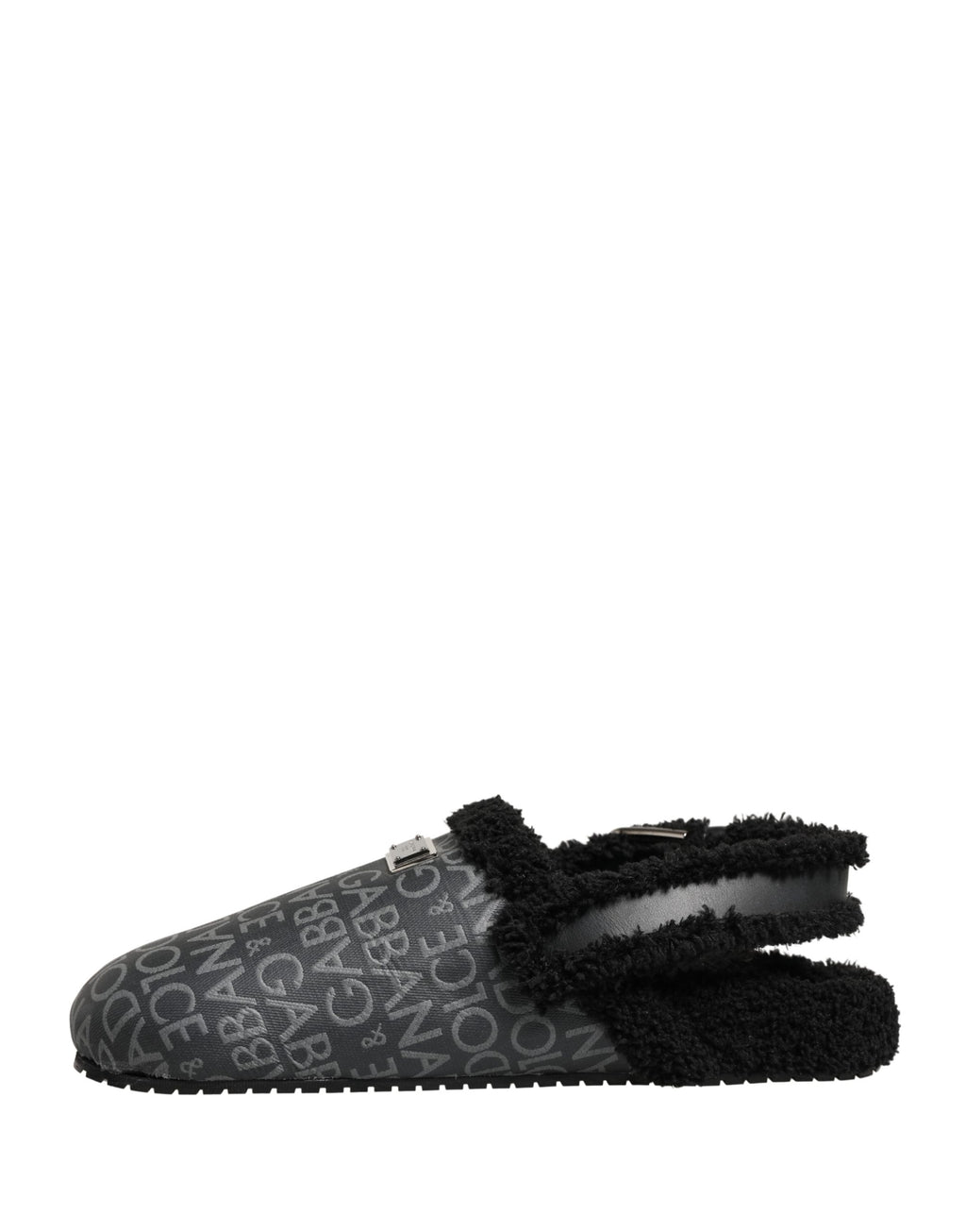 Dolce & Gabbana Mules Sandales Jacquard Gris Fausse Fourrure