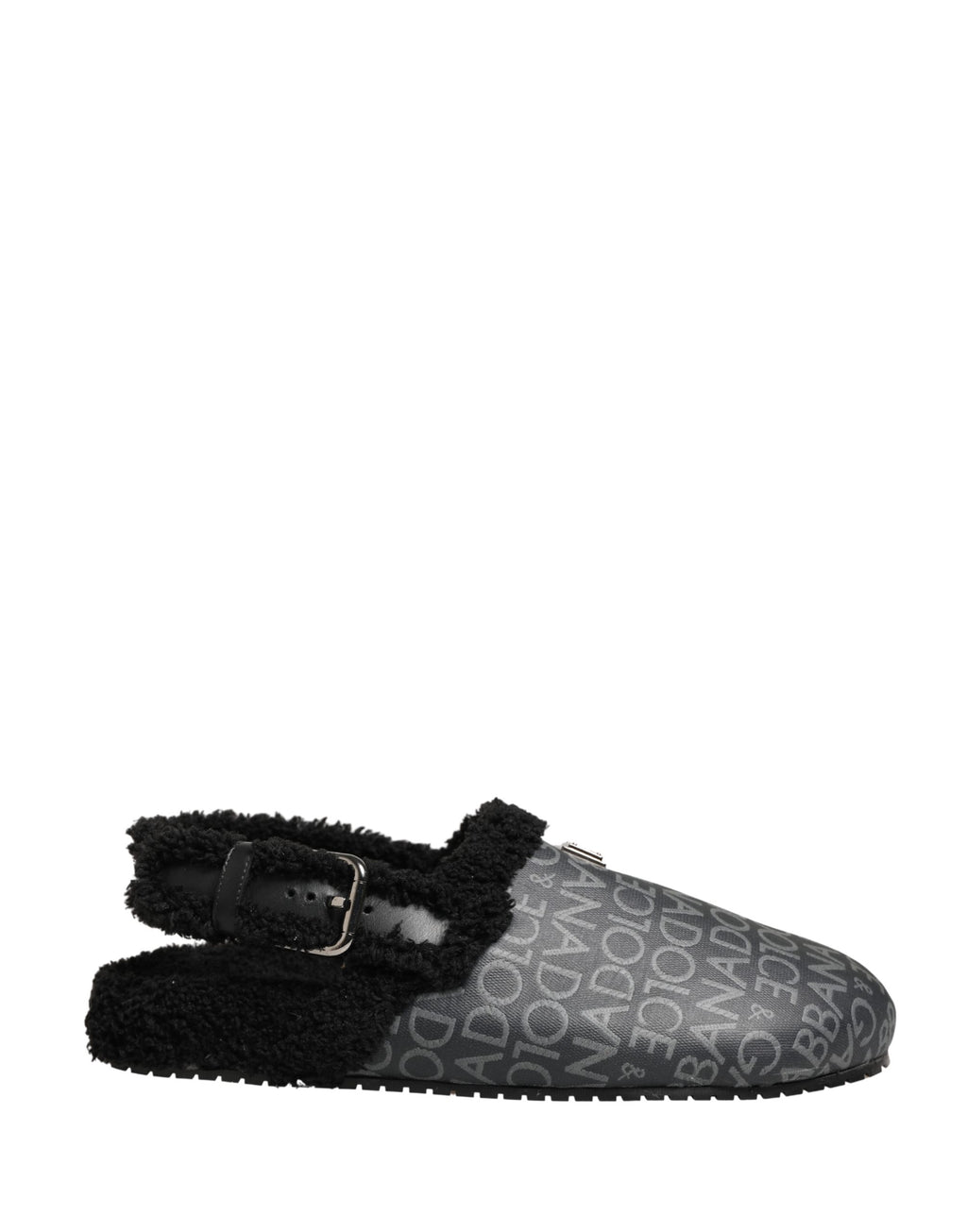 Dolce & Gabbana Mules Sandales Jacquard Gris Fausse Fourrure
