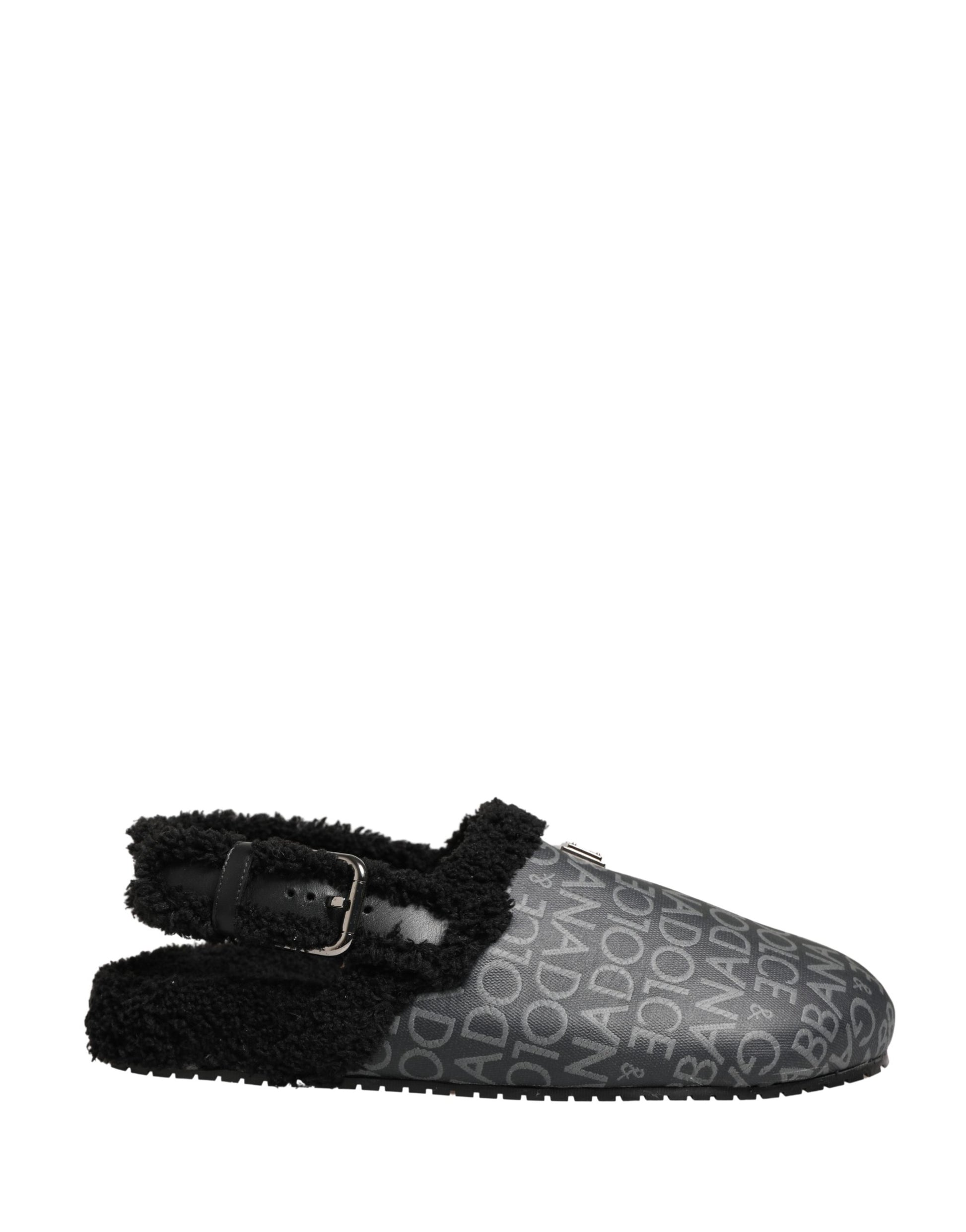 Dolce & Gabbana Mules Sandales Jacquard Gris Fausse Fourrure