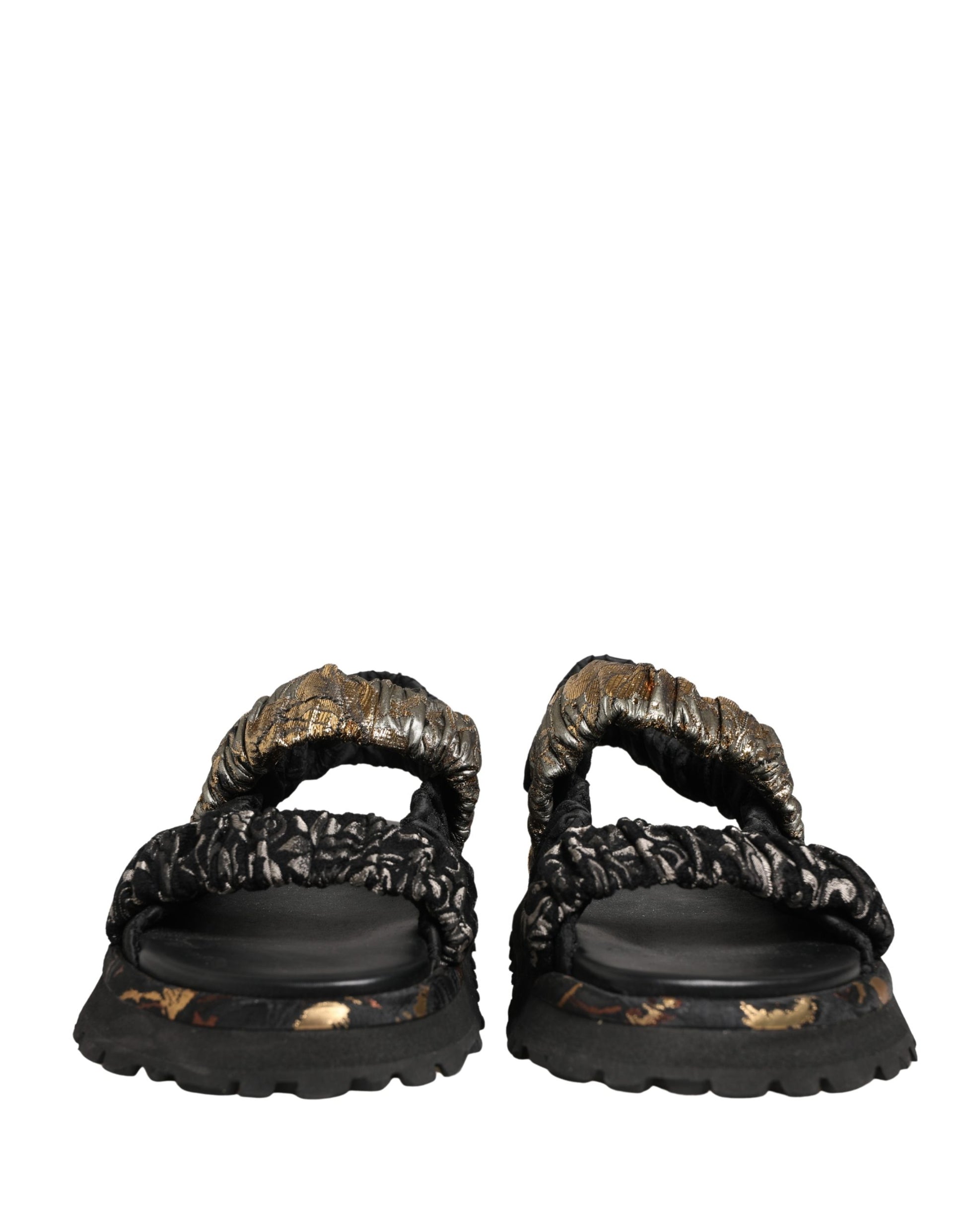 Sandales plates noires Dolce & Gabbana avec détails froncés pour homme