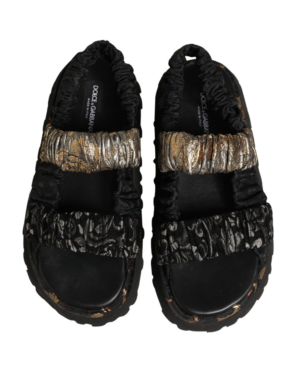 Sandales plates noires Dolce & Gabbana avec détails froncés pour homme