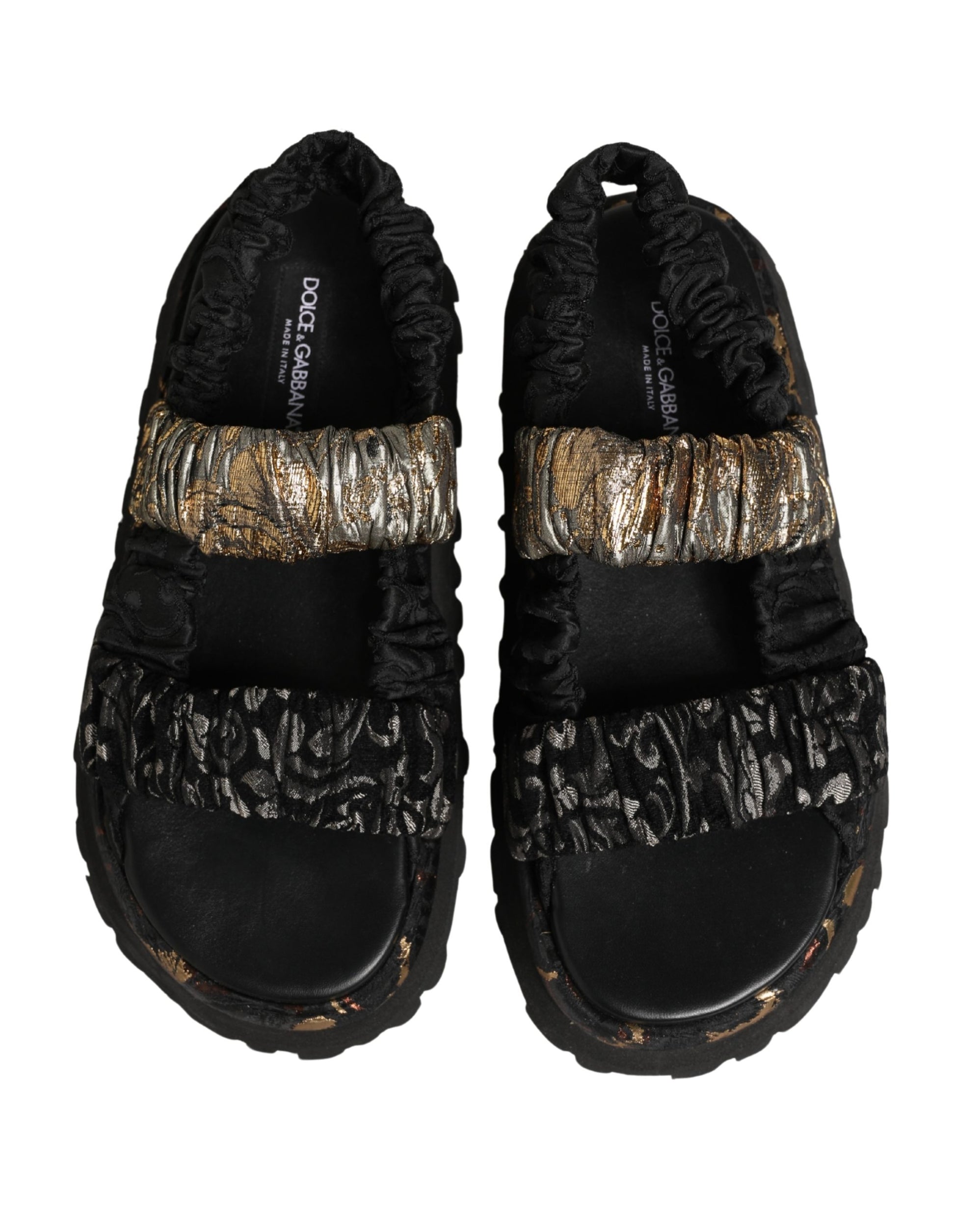 Sandales plates noires Dolce & Gabbana avec détails froncés pour homme