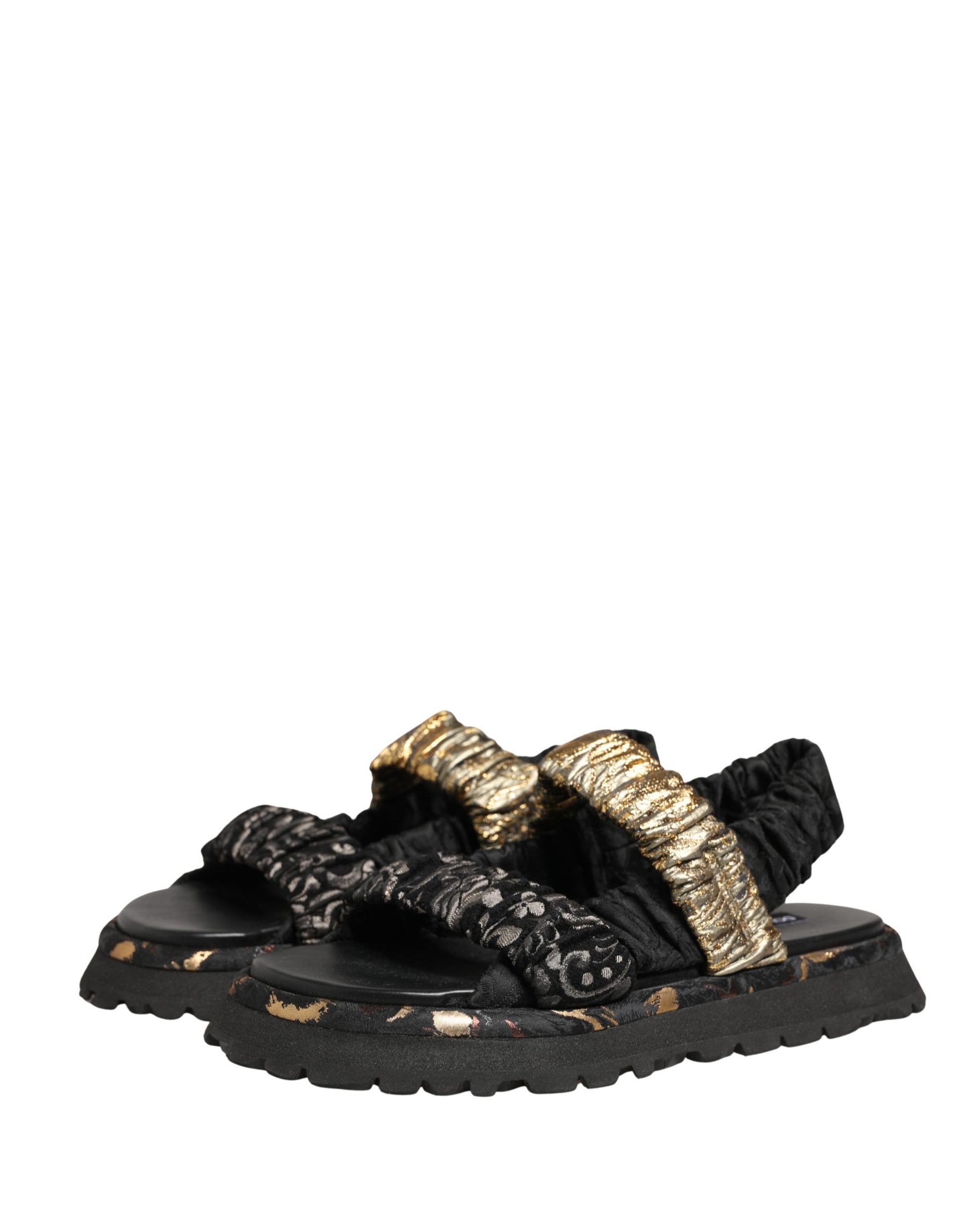 Sandales plates noires Dolce & Gabbana avec détails froncés pour homme
