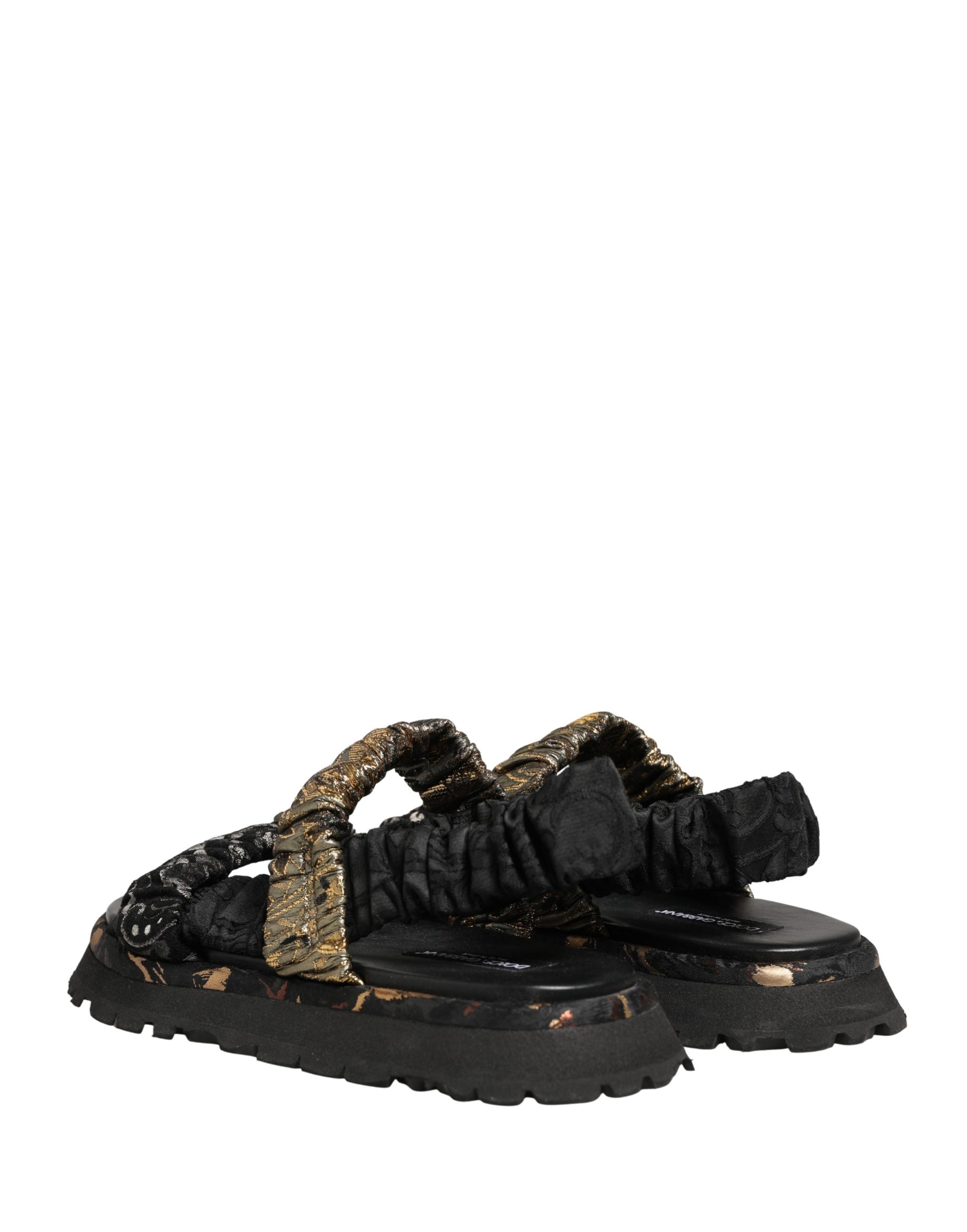 Sandales plates noires Dolce & Gabbana avec détails froncés pour homme
