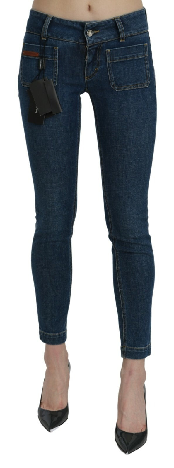 Jeans Dolce & Gabbana en denim bleu coupe slim, longueur raccourcie, taille mi-haute