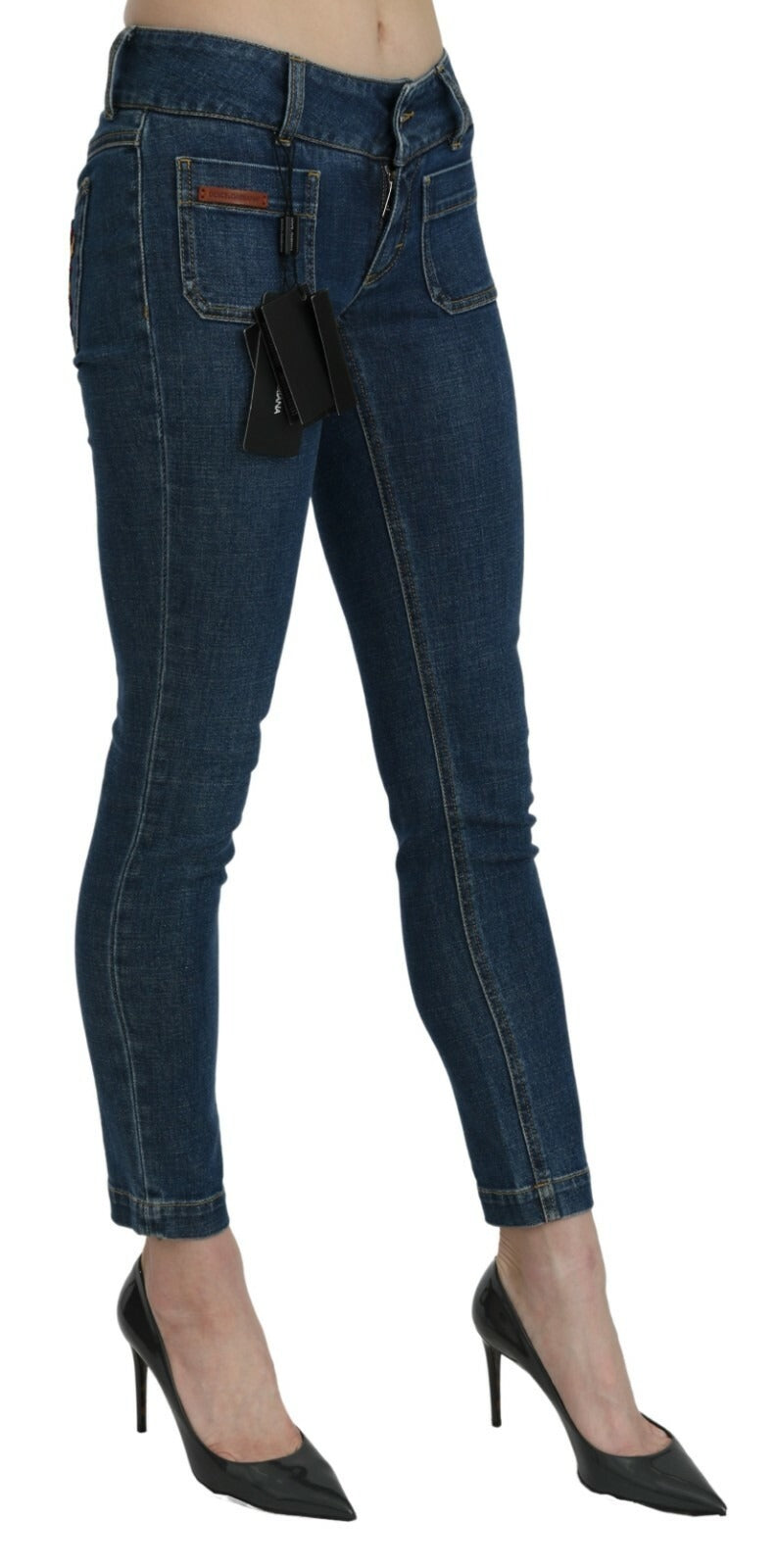 Jeans Dolce & Gabbana en denim bleu coupe slim, longueur raccourcie, taille mi-haute