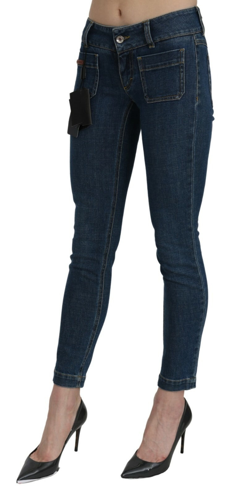 Jeans Dolce & Gabbana en denim bleu coupe slim, longueur raccourcie, taille mi-haute