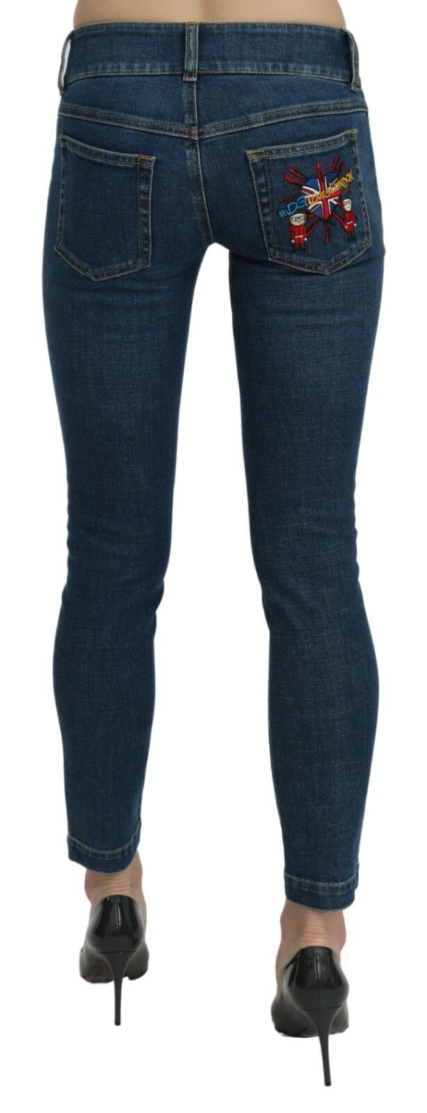 Jeans Dolce & Gabbana en denim bleu coupe slim, longueur raccourcie, taille mi-haute