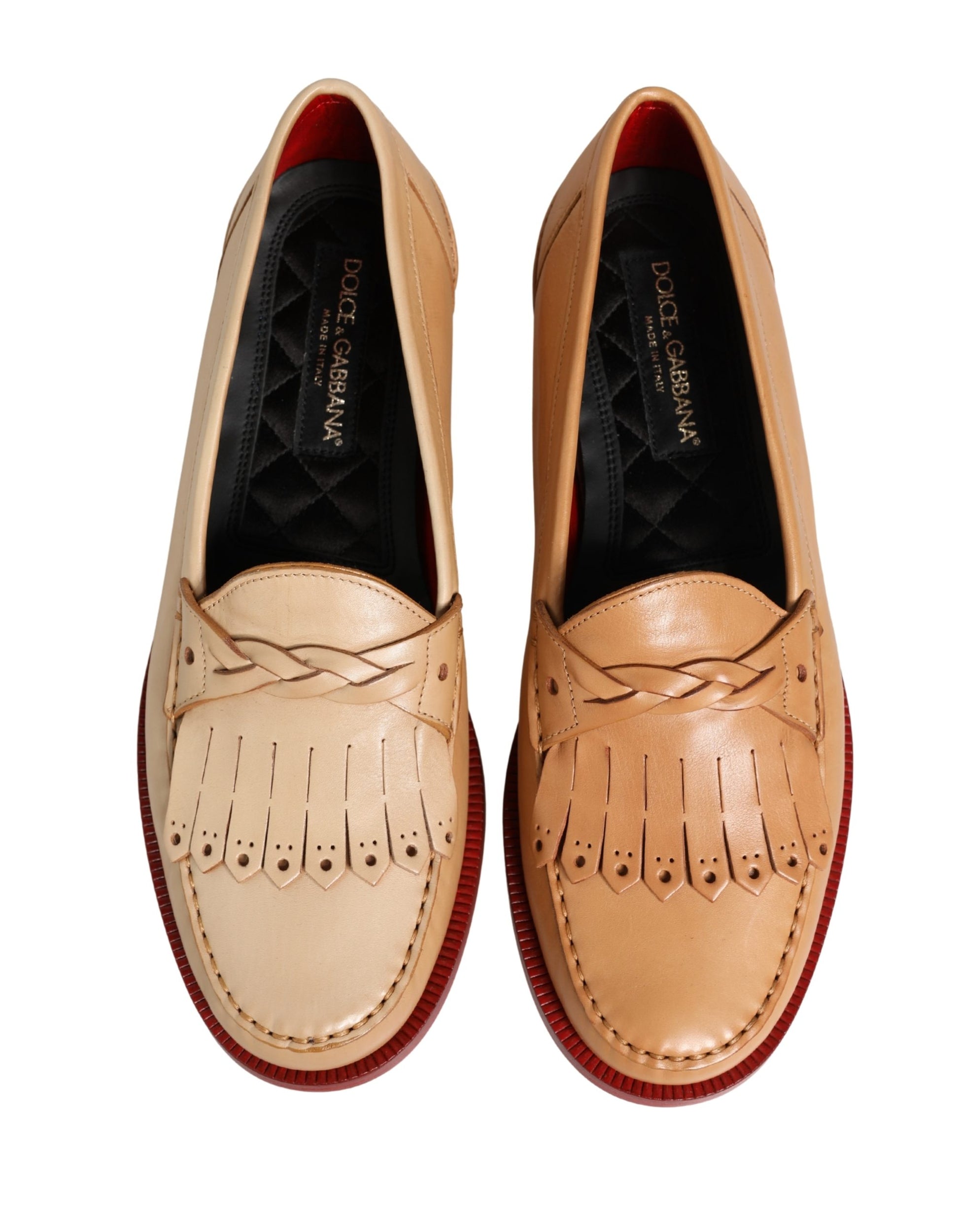 Chaussures Mocassins Homme en Cuir Beige à Pompom Dolce & Gabbana