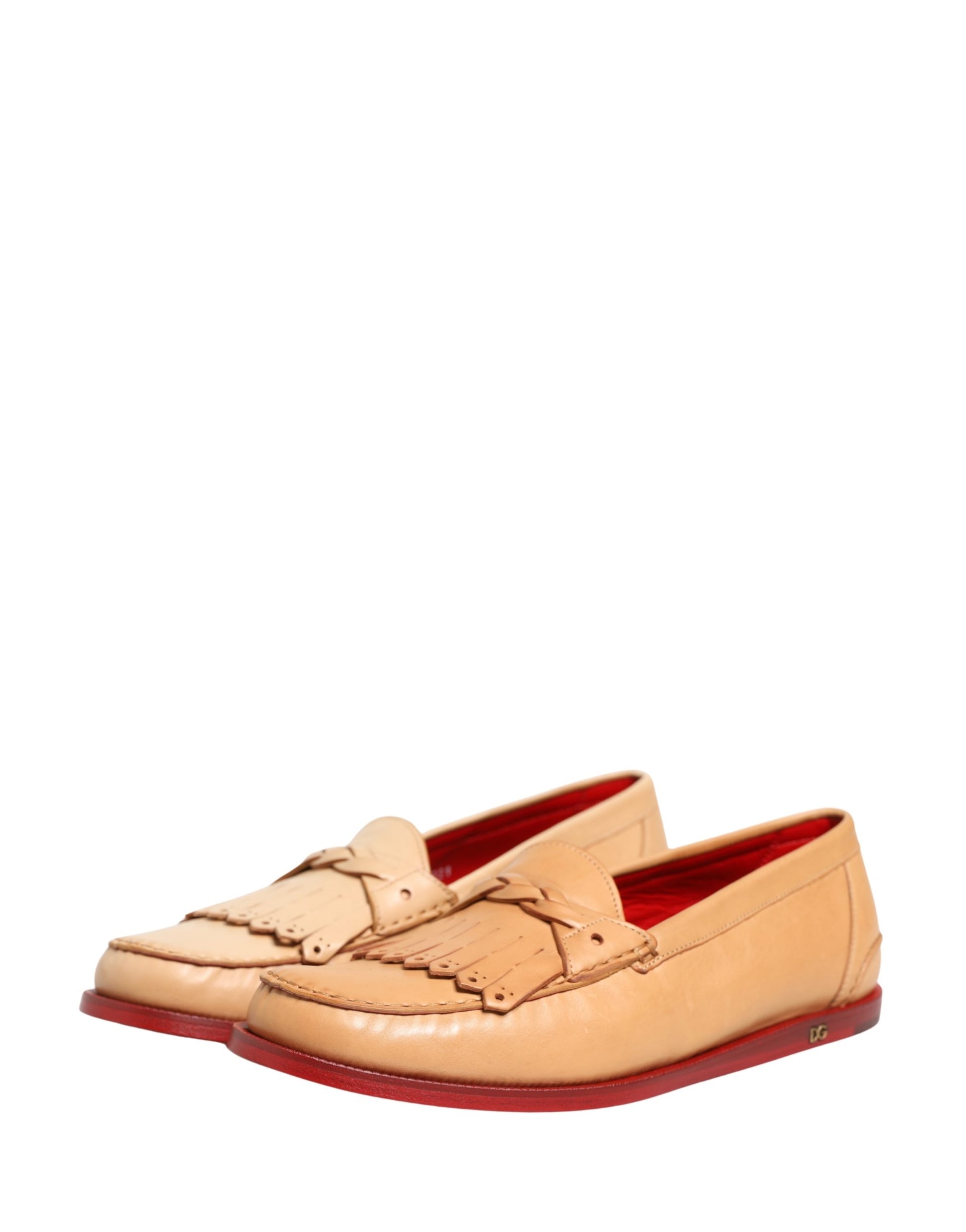 Chaussures Mocassins Homme en Cuir Beige à Pompom Dolce & Gabbana