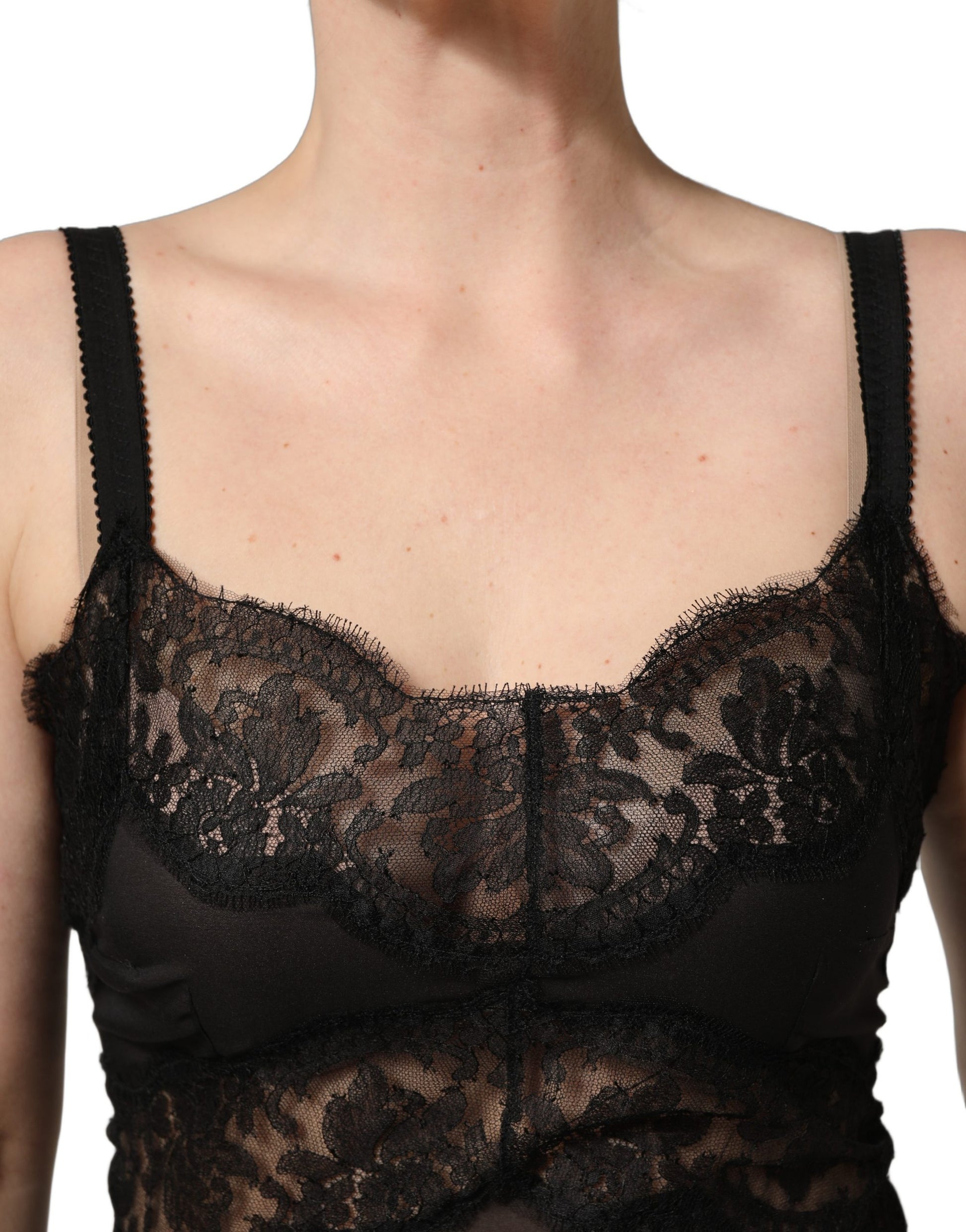 Dolce & Gabbana Chemise de nuit en soie noire et dentelle