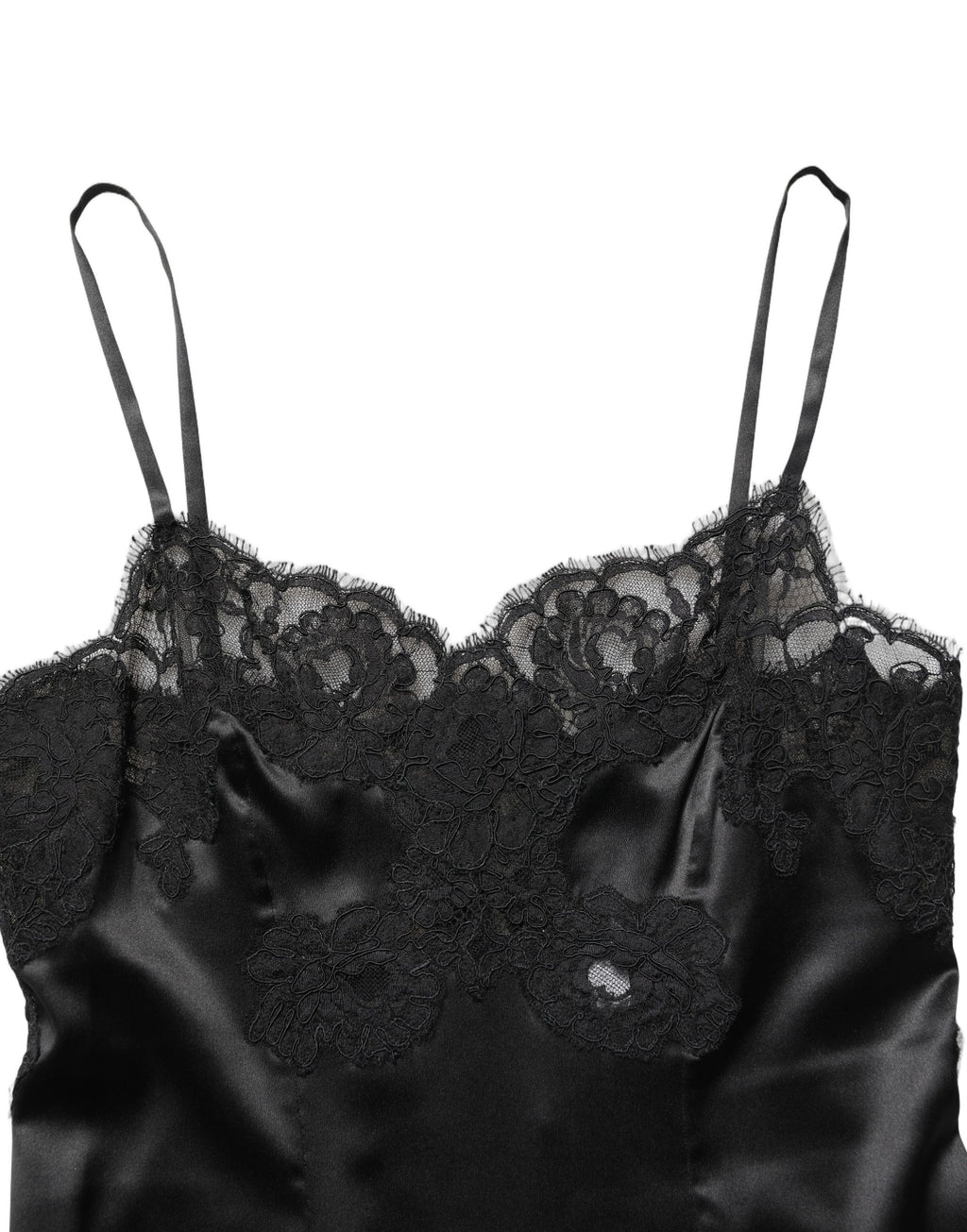 Dolce & Gabbana Chemise courte de nuit en soie noire et dentelle