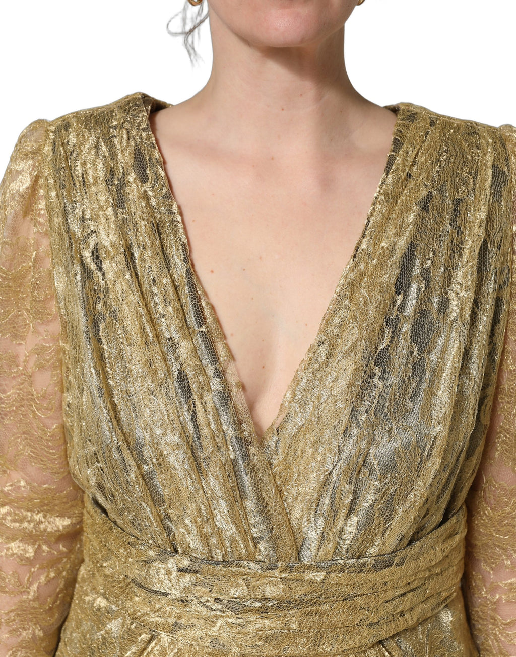 Robe Dolce & Gabbana en dentelle transparente dorée ornée de cristaux