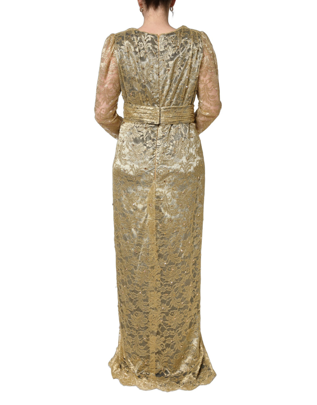 Robe Dolce & Gabbana en dentelle transparente dorée ornée de cristaux