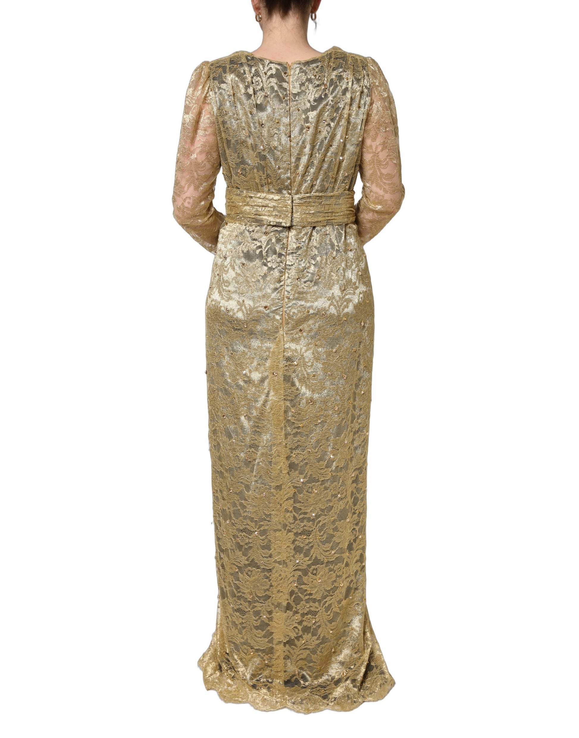 Robe Dolce & Gabbana en dentelle transparente dorée ornée de cristaux