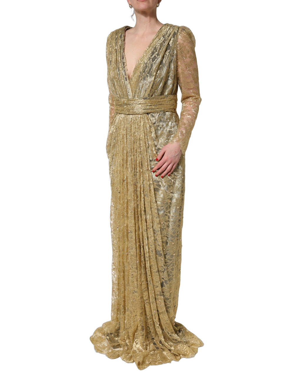 Robe Dolce & Gabbana en dentelle transparente dorée ornée de cristaux