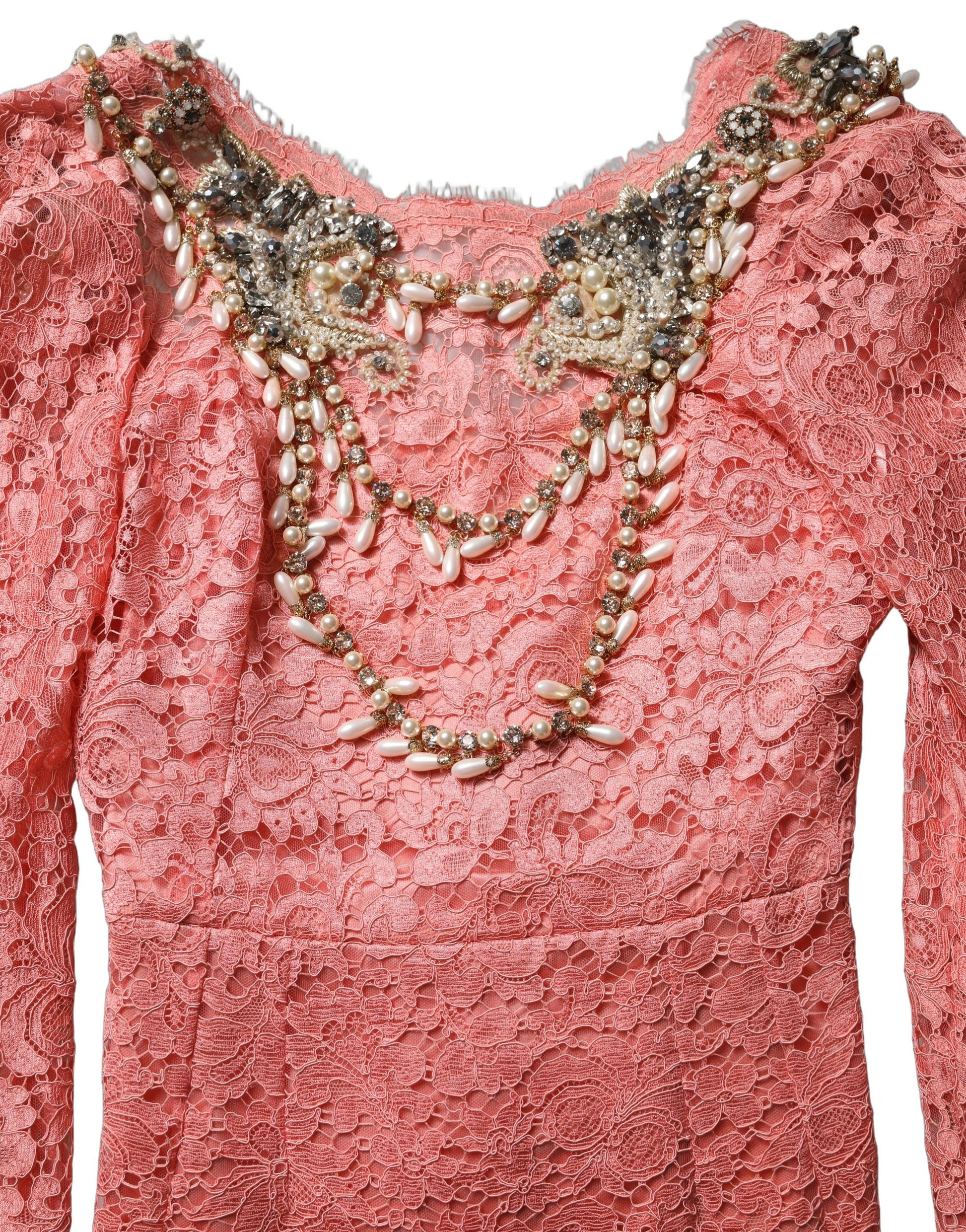 Robe sirène en dentelle ornée Dolce & Gabbana rose