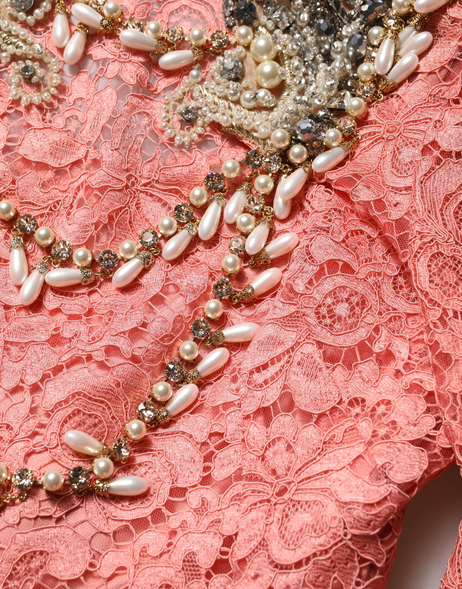 Robe sirène en dentelle ornée Dolce & Gabbana rose